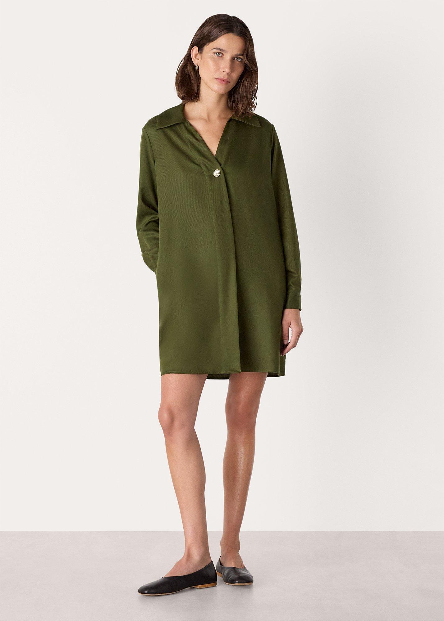 Khaki Collared Button Short Dress