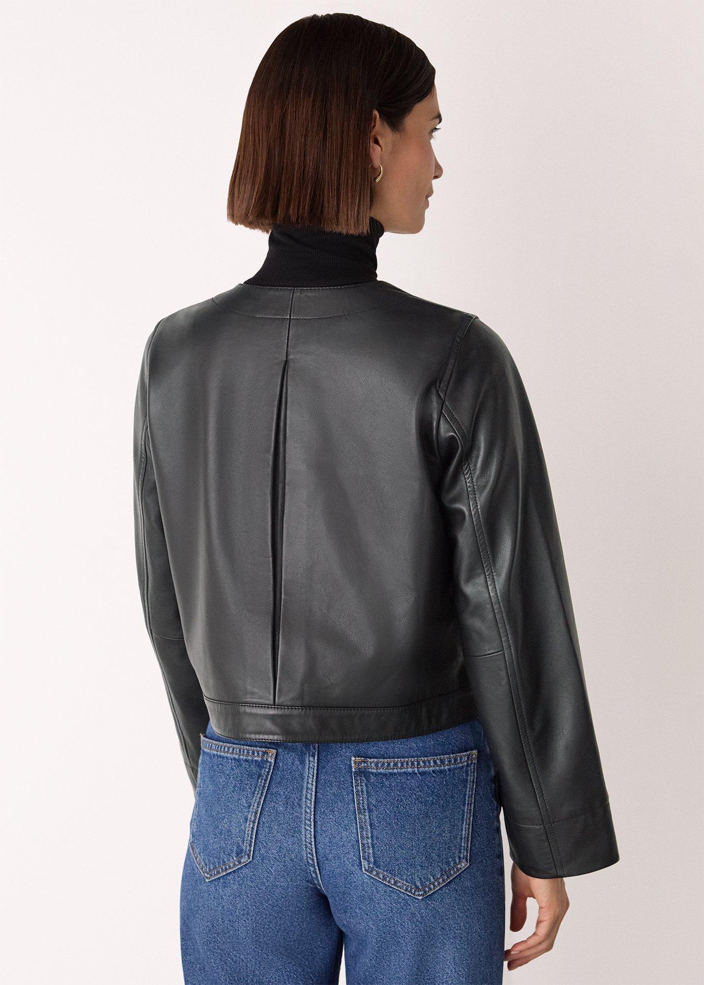 Collarless Leather Jacket
