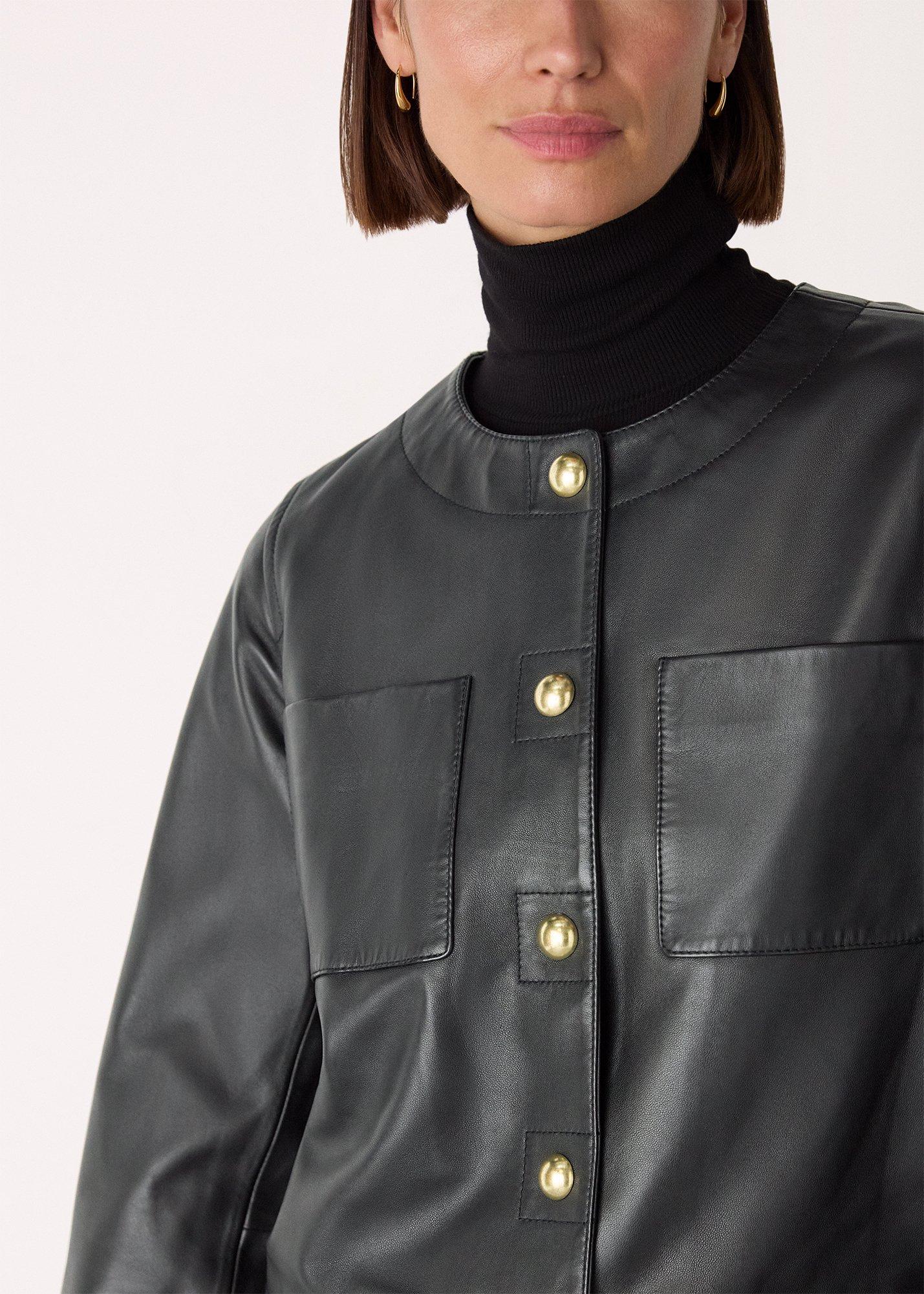 Collarless Leather Jacket