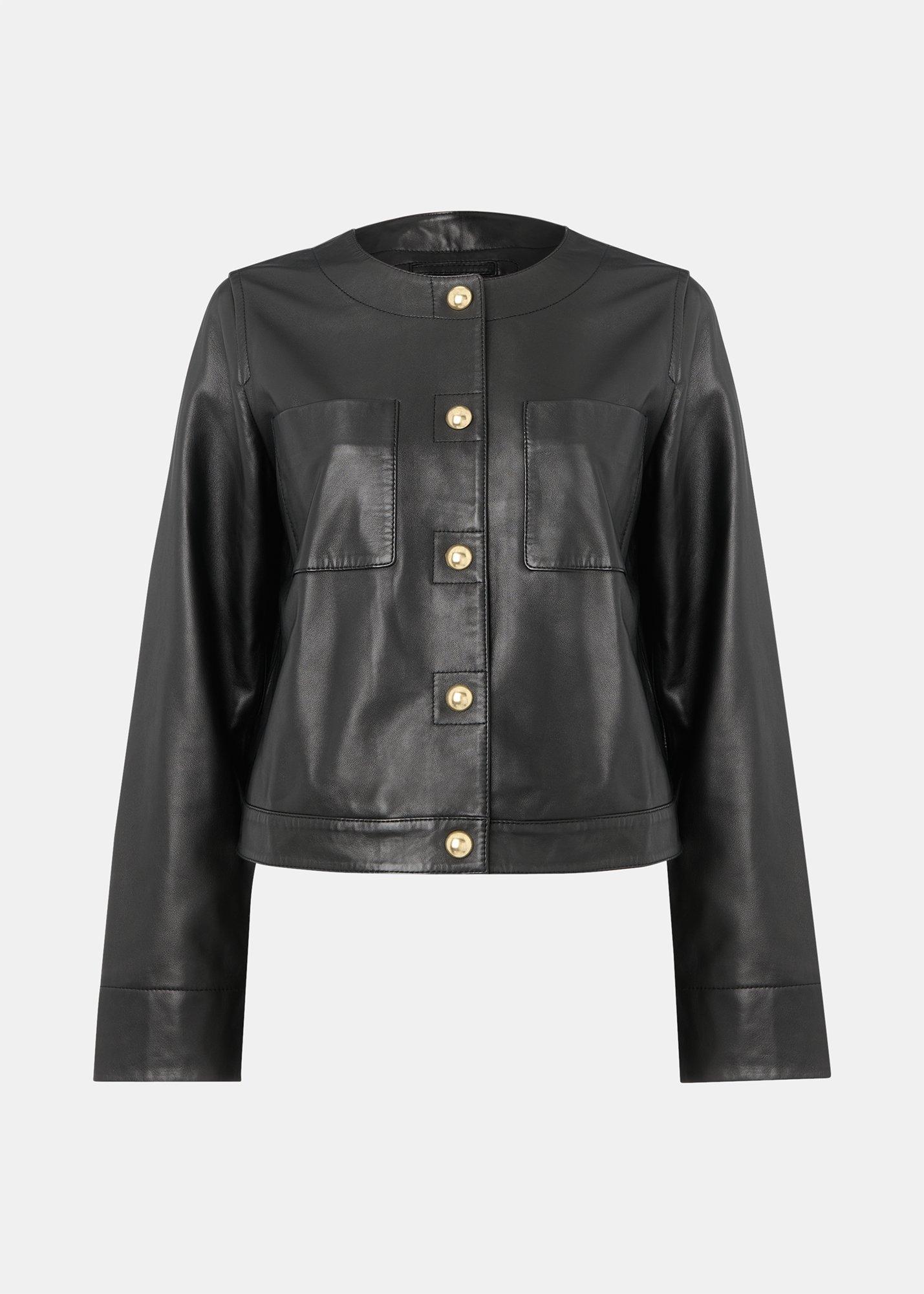 Collarless Leather Jacket