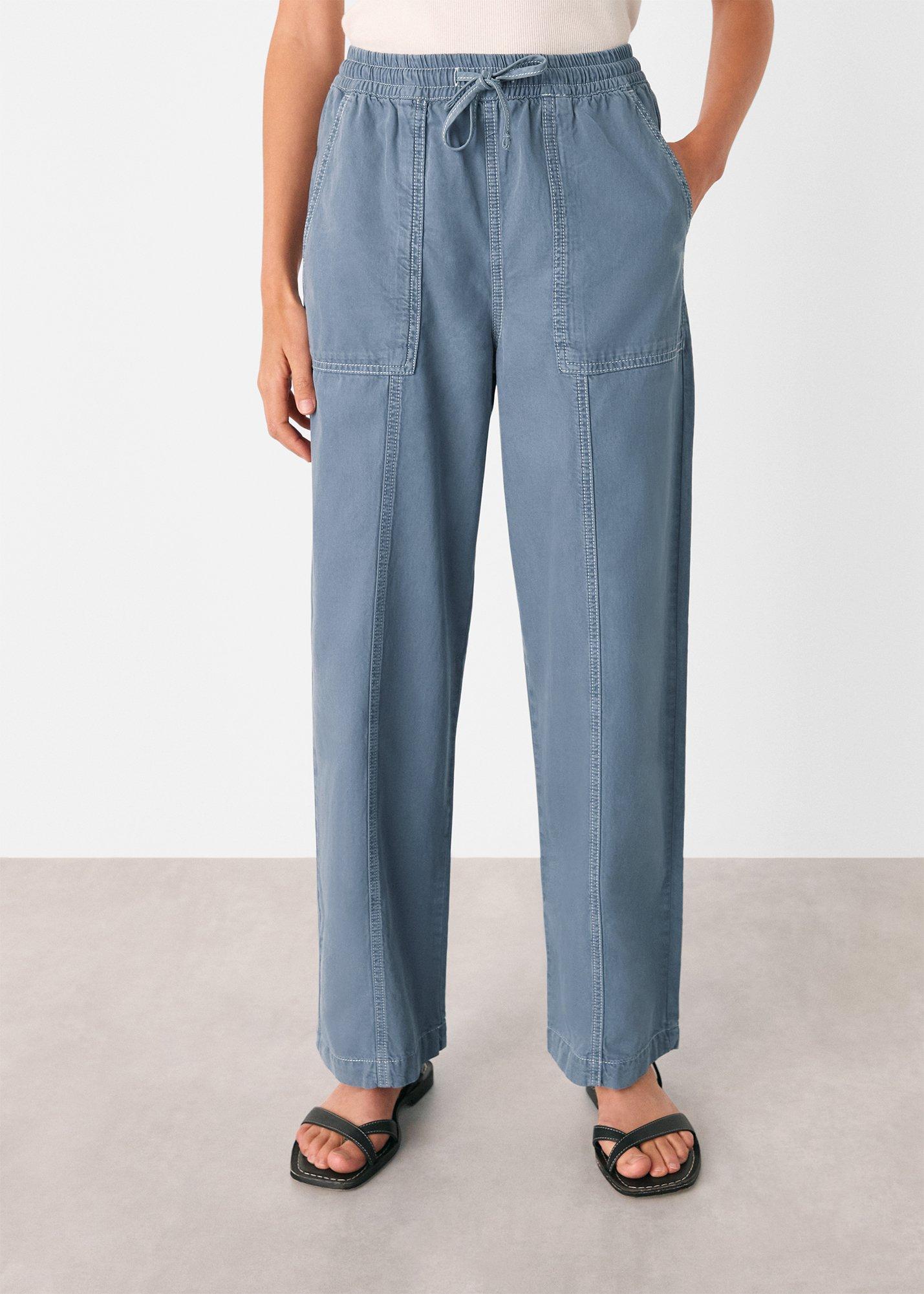 Blue Contrast Stitch Cotton Trouser