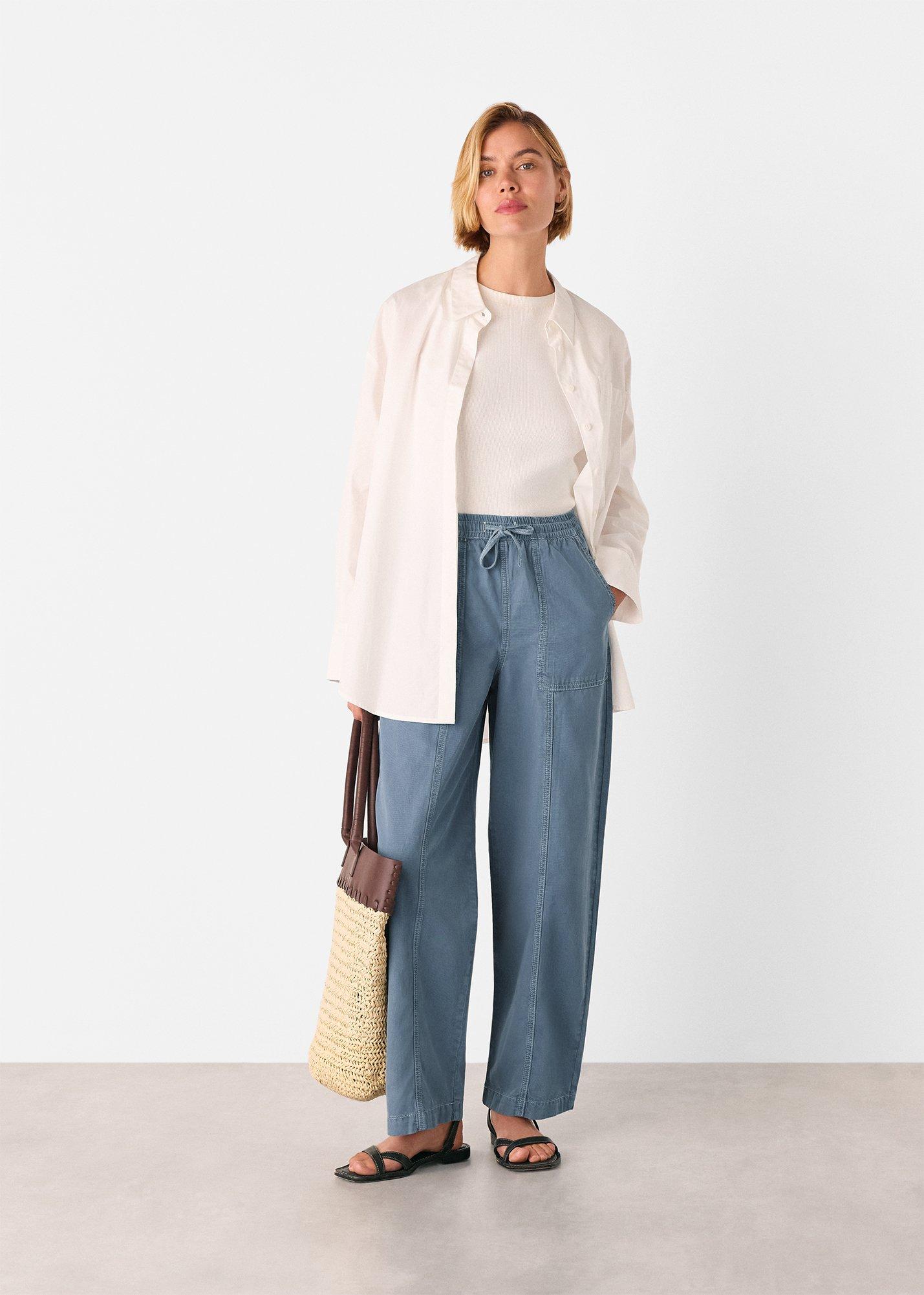 Blue Contrast Stitch Cotton Trouser