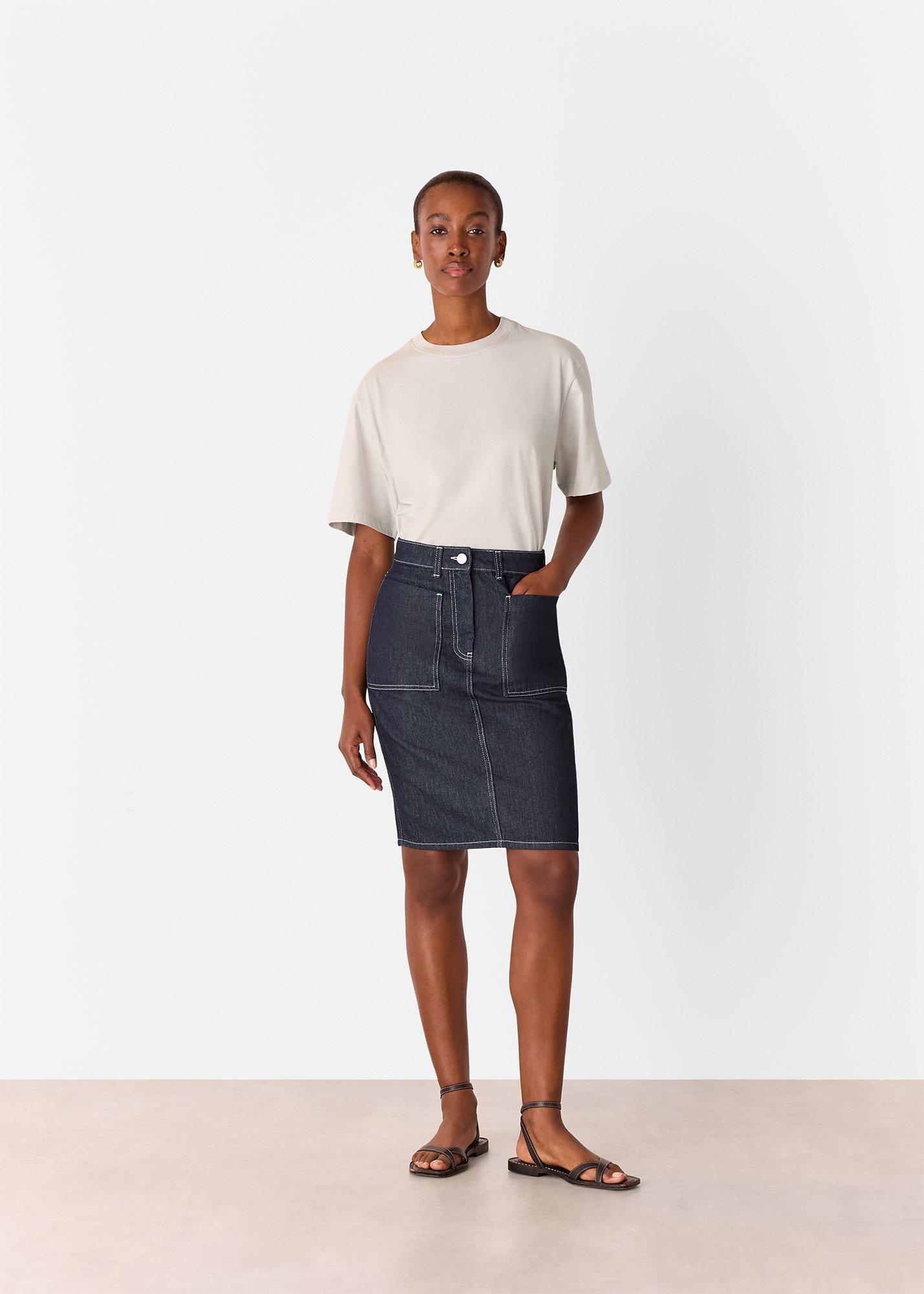 Contrast Stitch Midi Skirt