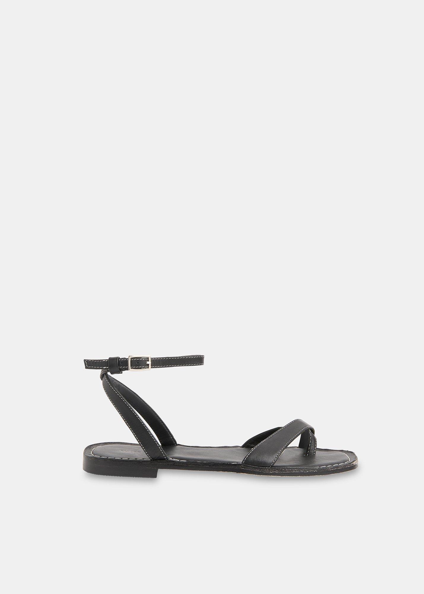 Black Toe Loop Strappy Sandal