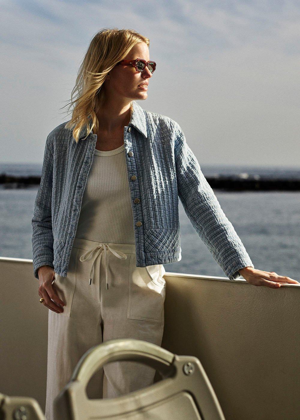 Pale Blue Cotton Quilted Chambray Jacket