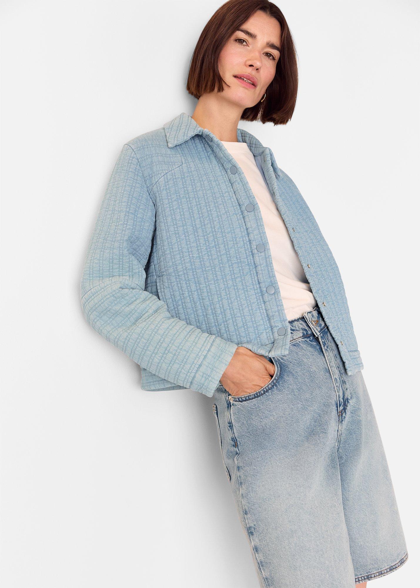 Pale Blue Cotton Quilted Chambray Jacket