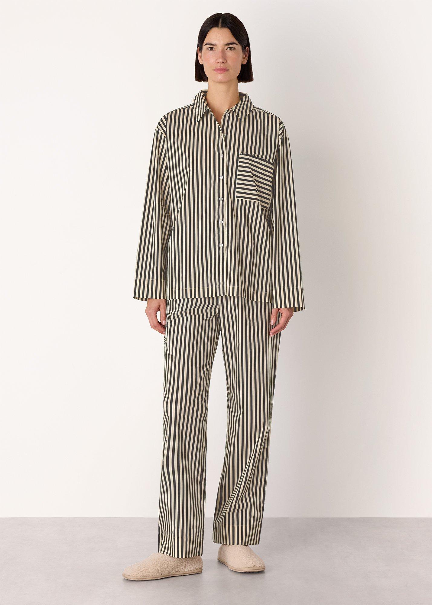 Black Cotton Stripe Pajama Shirt&nbsp;