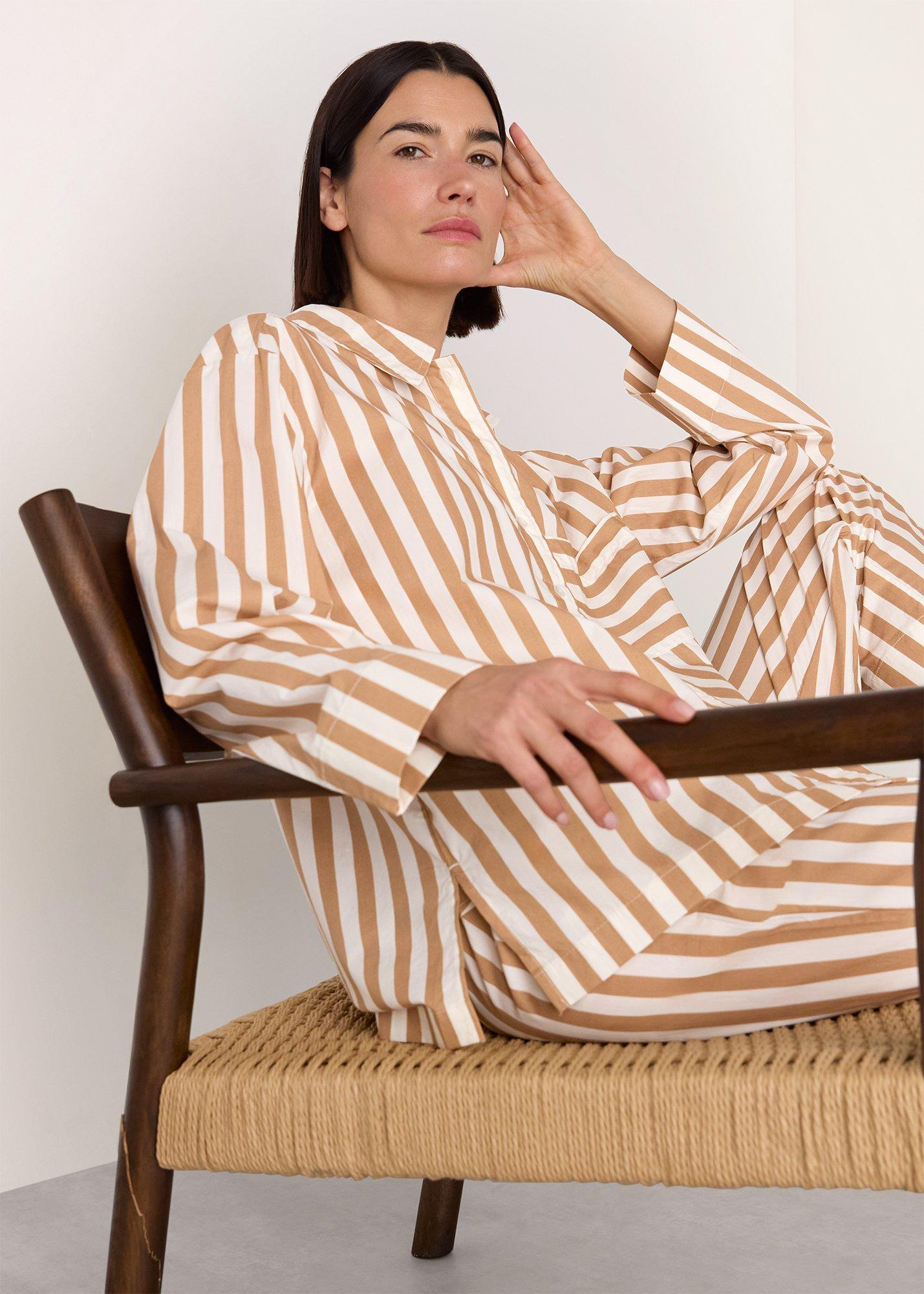 Ivory Cotton Stripe Pyjama Shirt