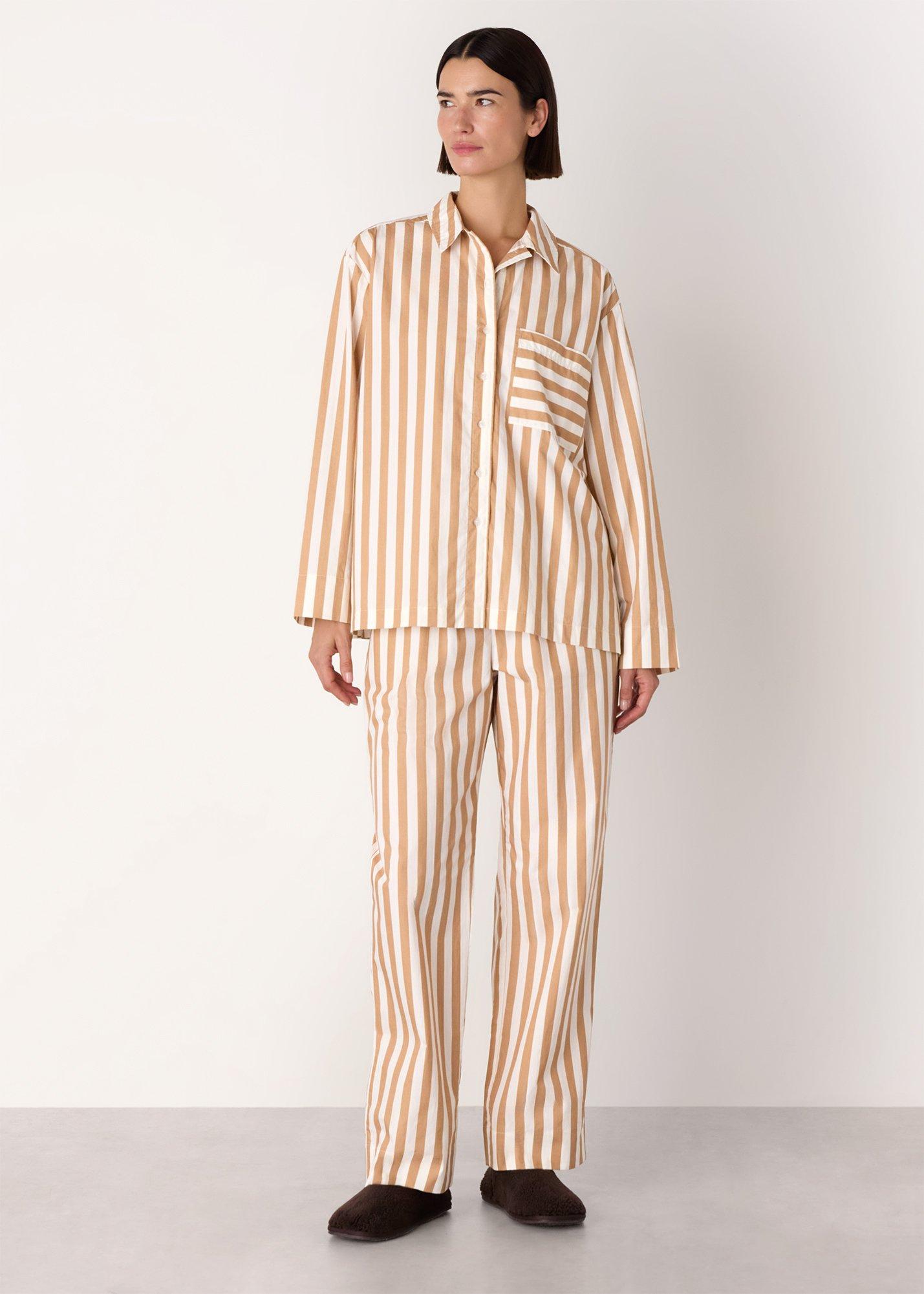Ivory Cotton Stripe Pajama Shirt&nbsp;