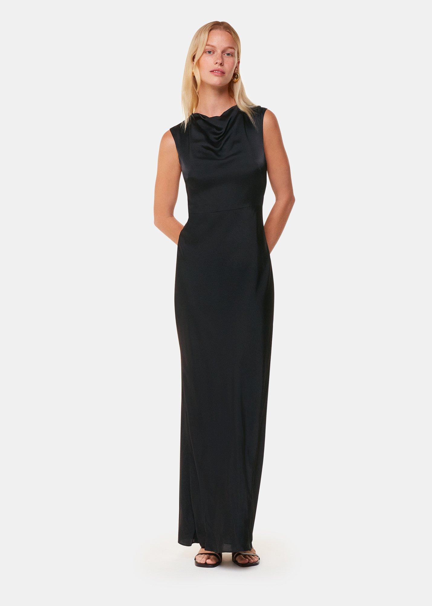 Black Cowl Neck Satin Maxi Dress