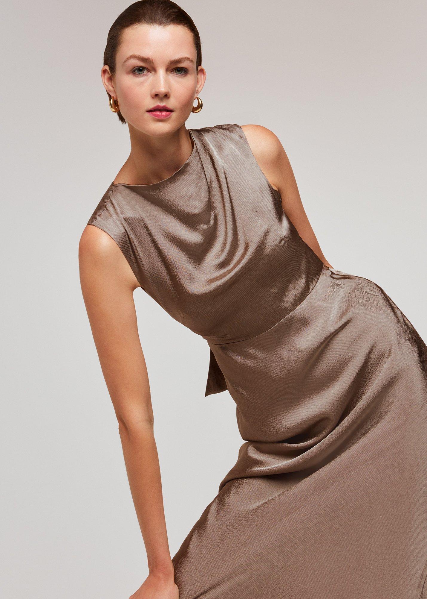 Pewter Cowl Neck Satin Maxi Dress