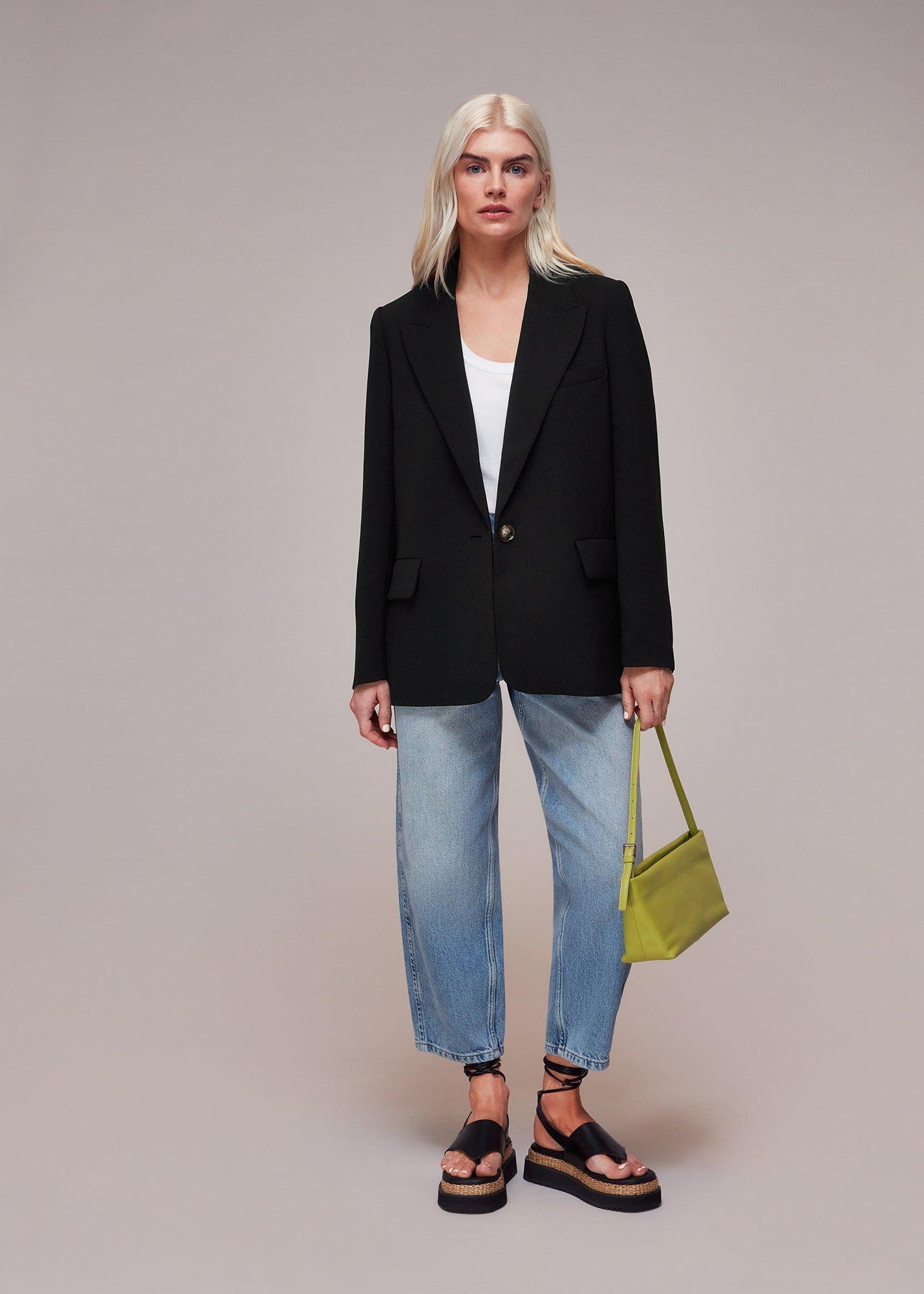 Black Petite Crepe Boyfriend Blazer