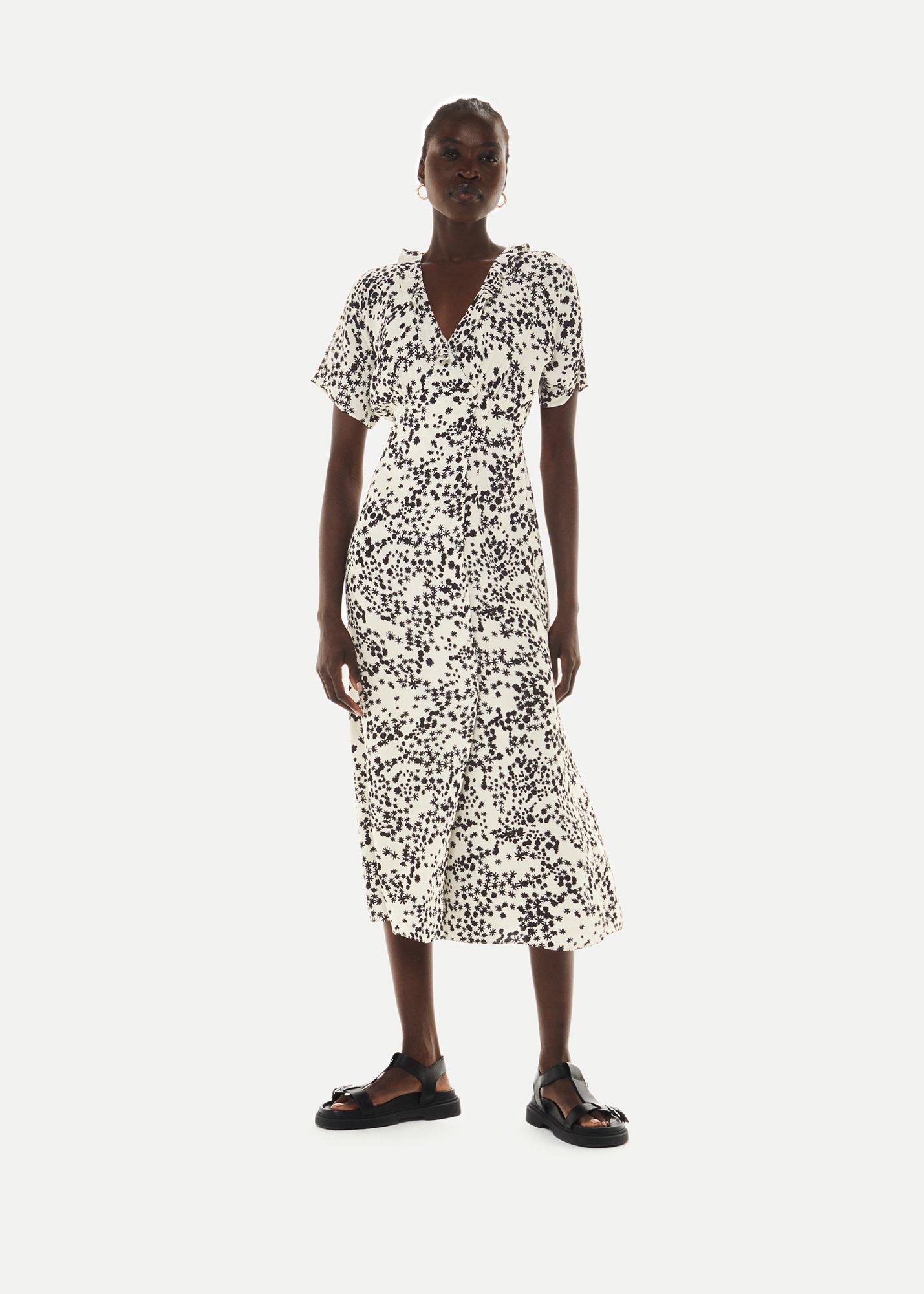 Black Dandelion Floral Midi Dress