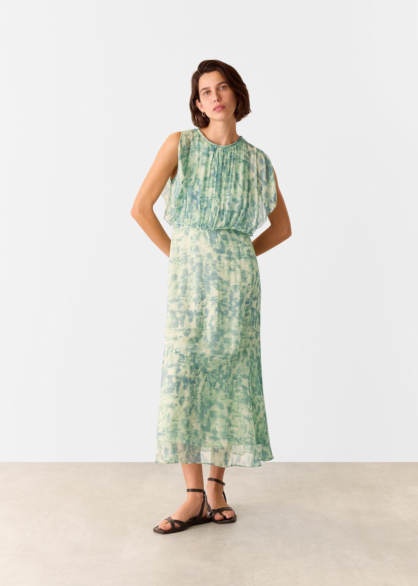 Green Petite Dashed Brush Marks Midi Dress