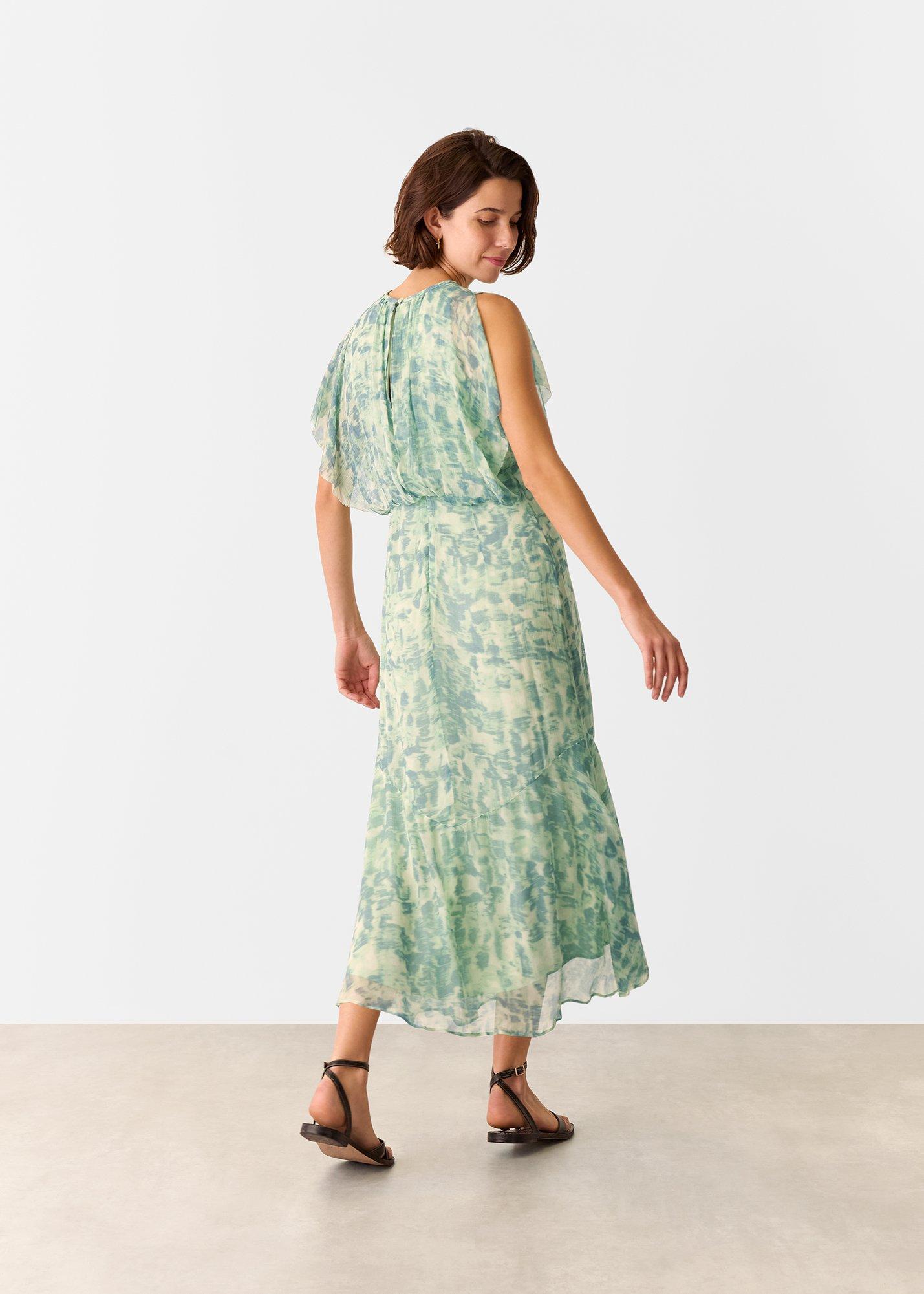 Green Petite Dashed Brush Marks Midi Dress