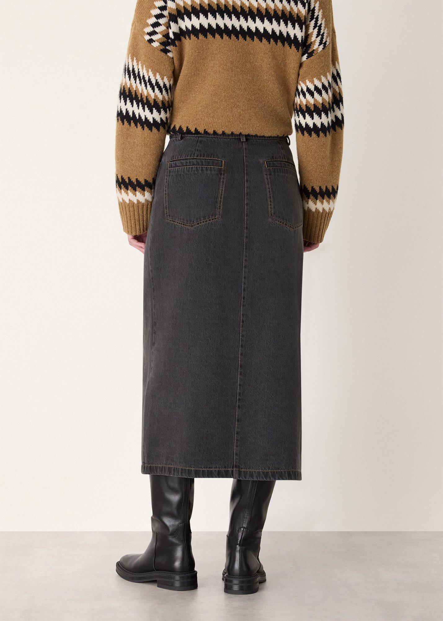 Denim Button Wrap Midi Skirt