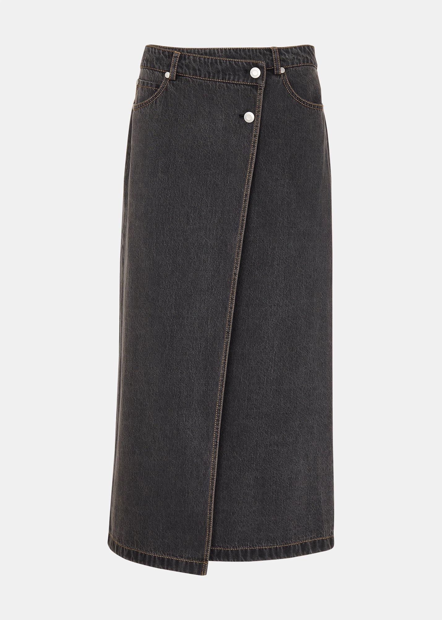 Denim Button Wrap Midi Skirt