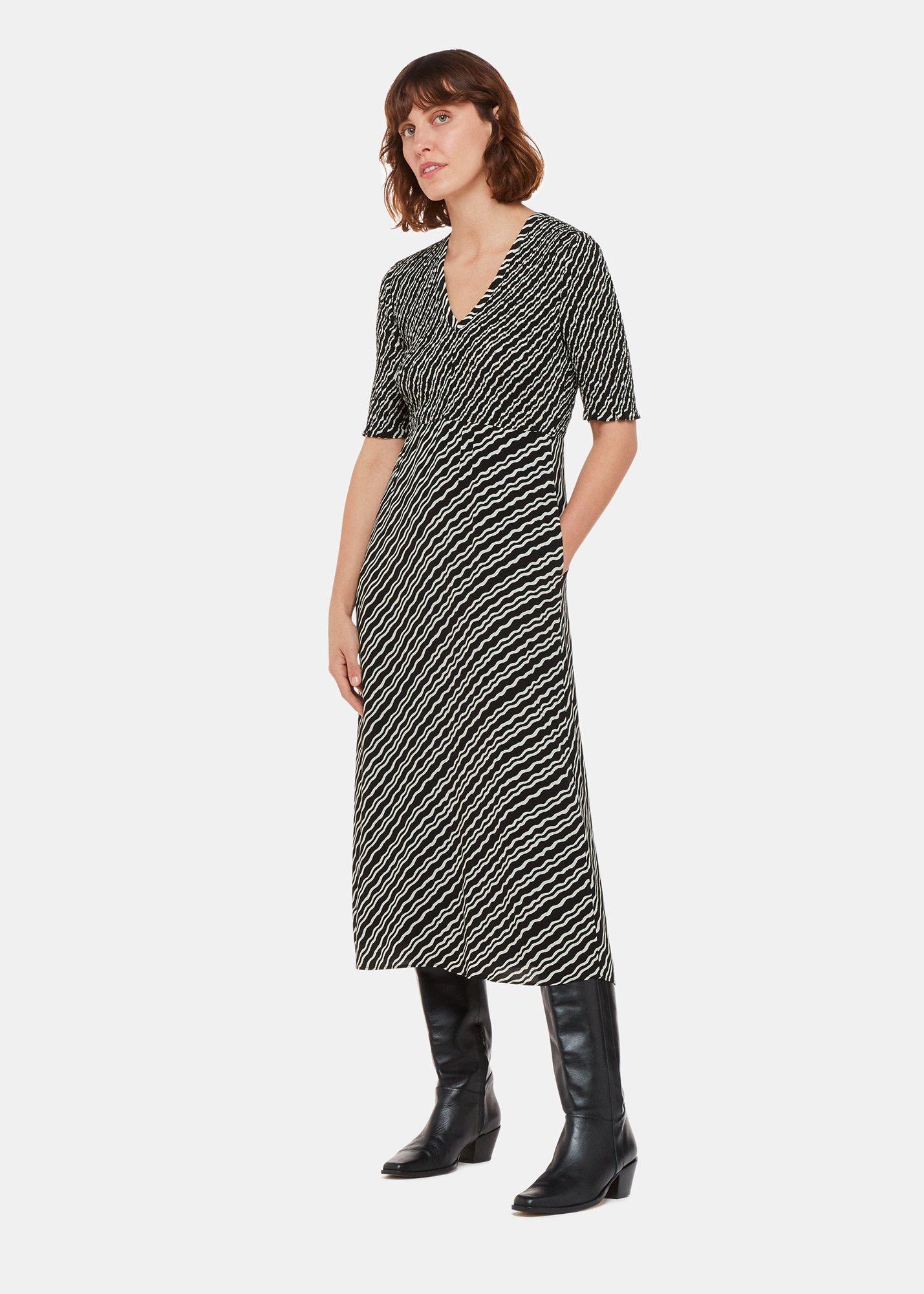 Petite Diagonal Ripple Shirred Dress
