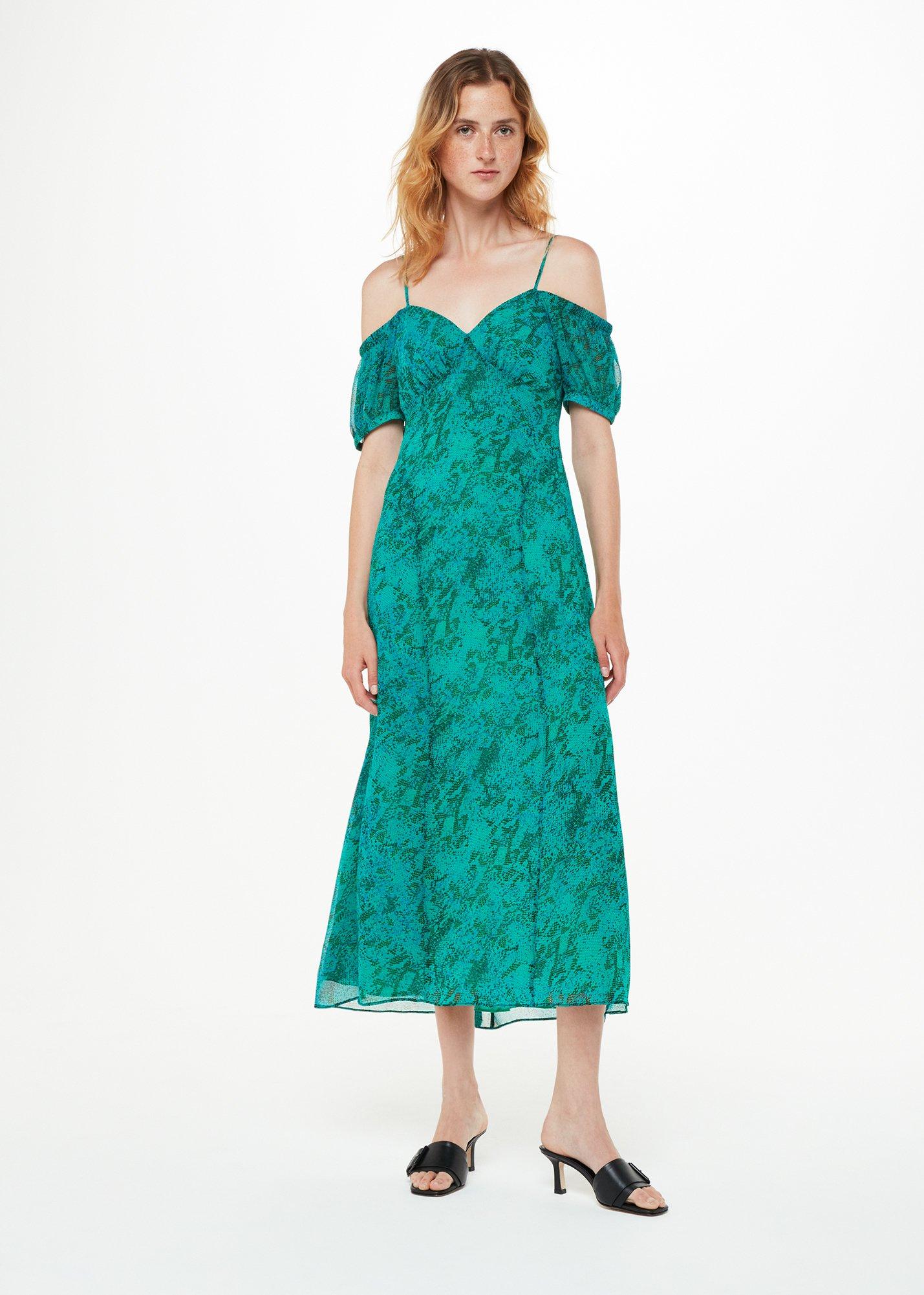 Teal Diagonal Snake Bardot Dress