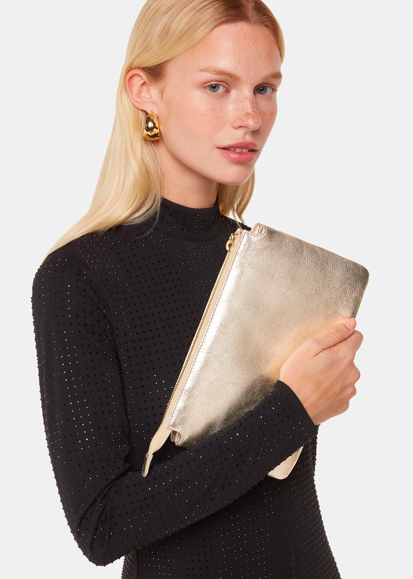 Gold Elita Double Pouch Clutch