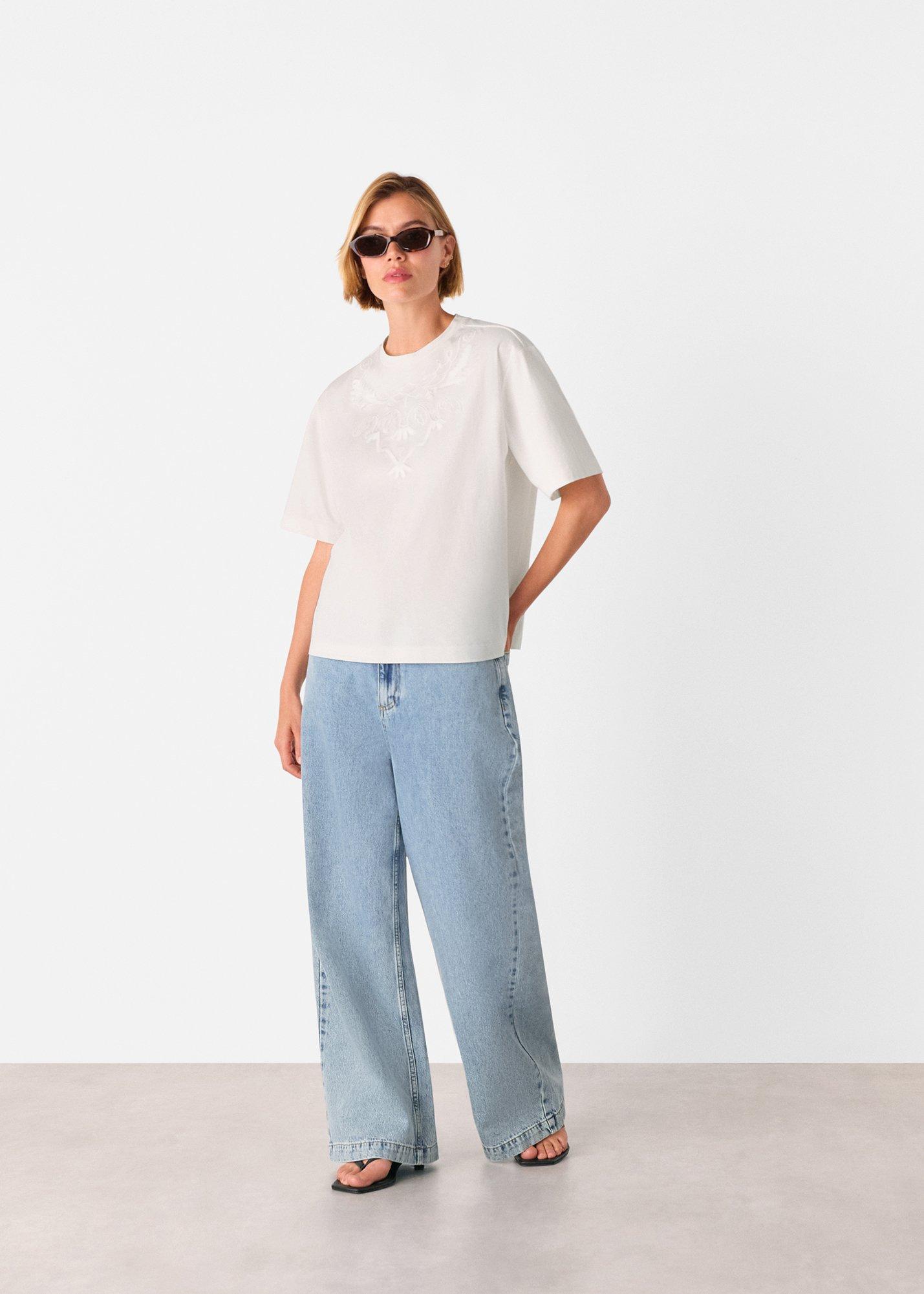 White Embroidered Cotton T-Shirt