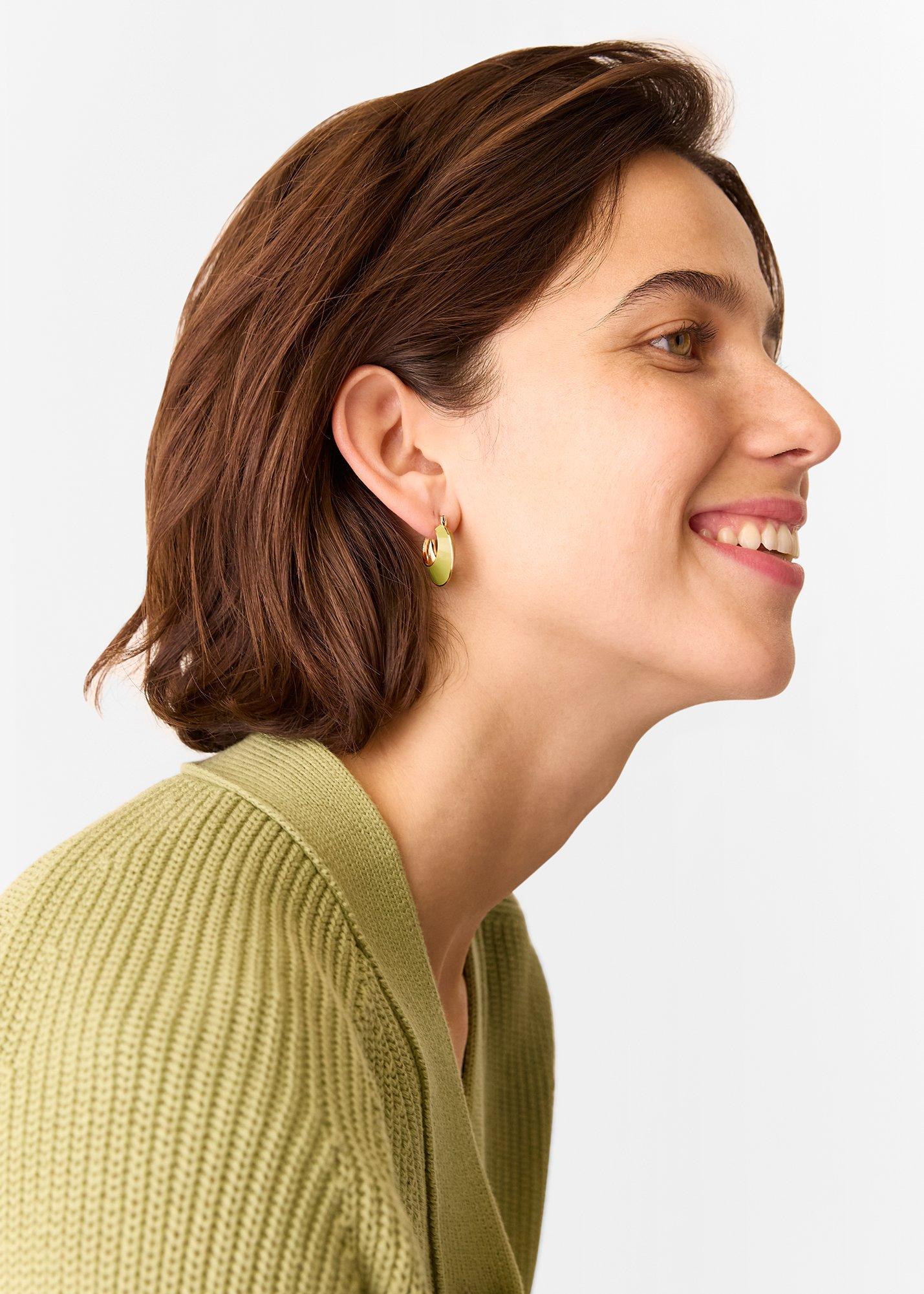 Green Enamel Curved Earring