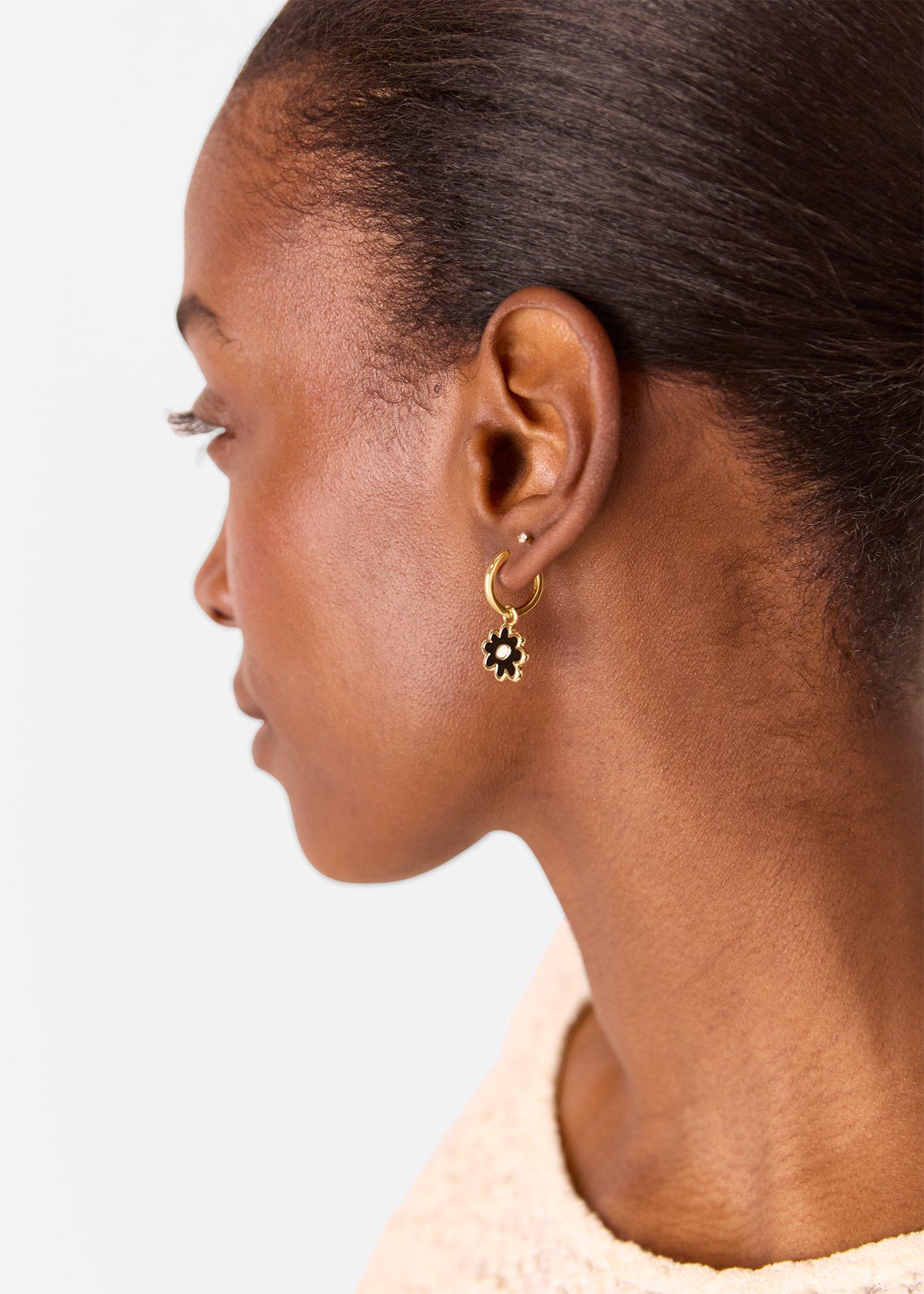 Gold Enamel Flower Huggie Hoop