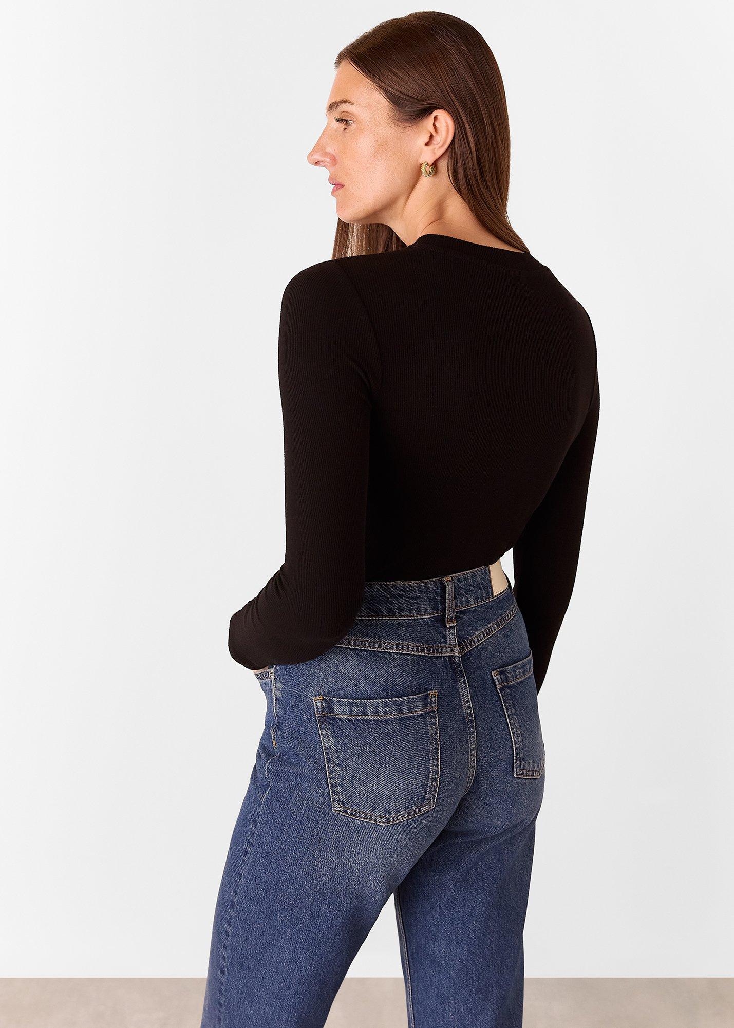 Black Essential Ribbed Crew