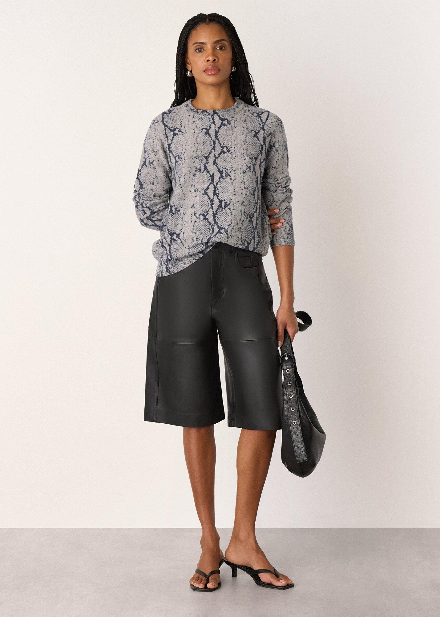 Snake Print Wool Crew Neck Knit