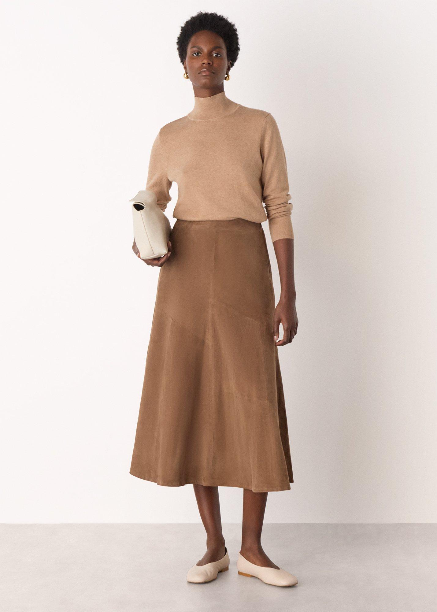 Camel Fine Wool Mix Funnel Neck Knit