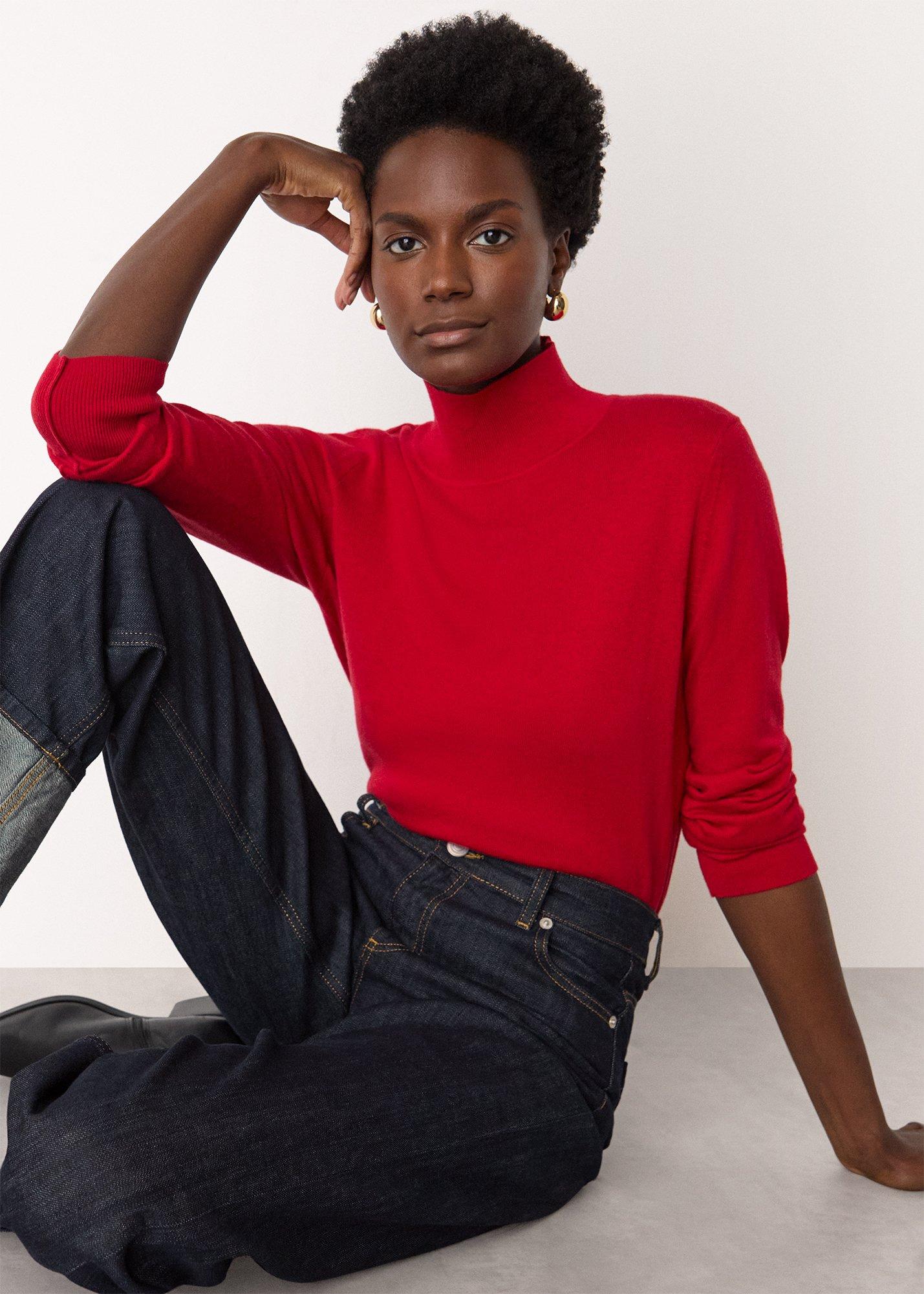 Red Fine Wool Mix Funnel Neck Knit