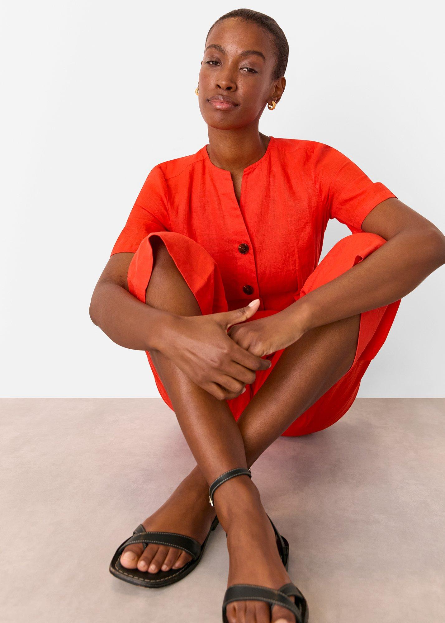 Petite Linen Button Jumpsuit