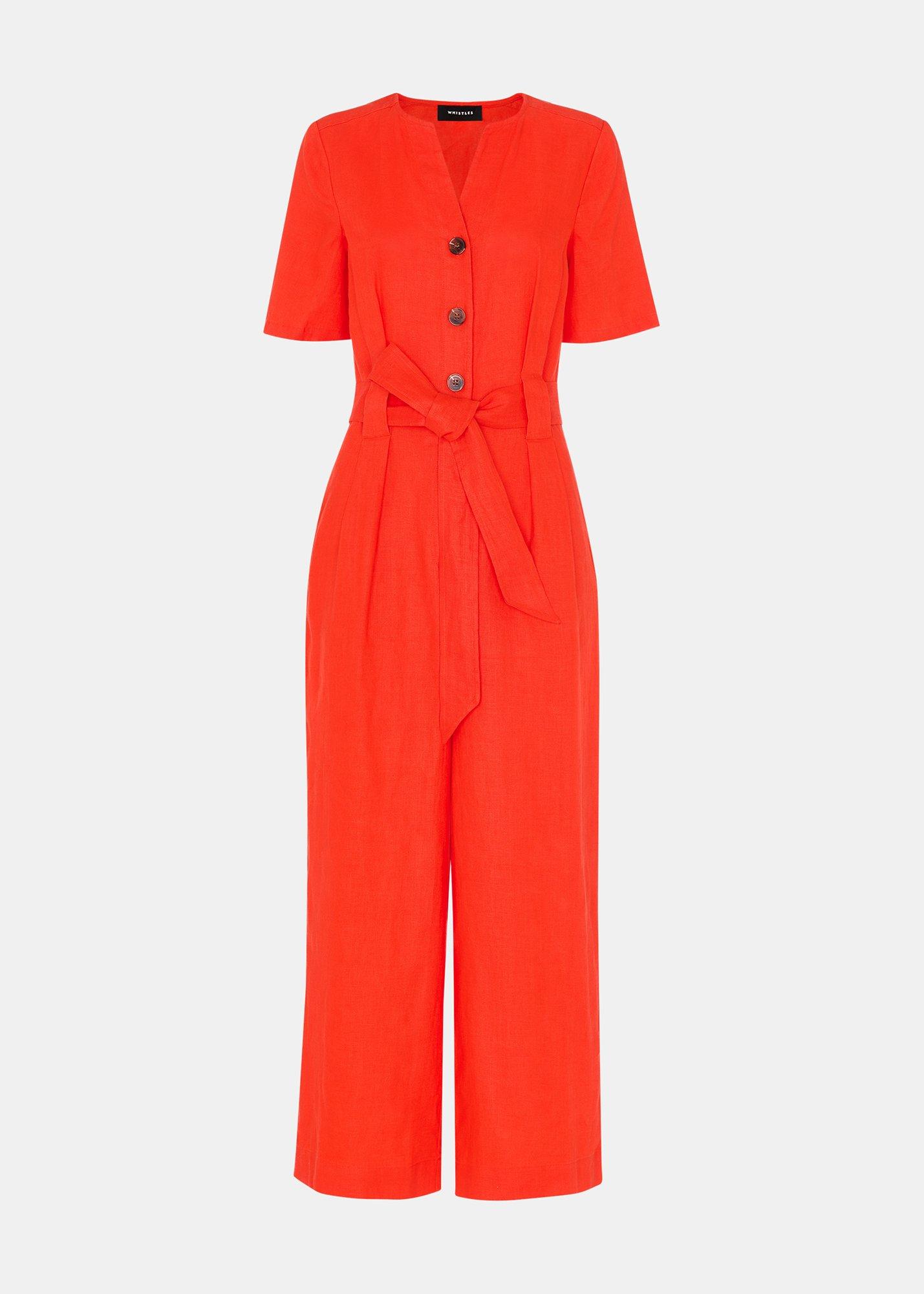 Petite Linen Button Jumpsuit