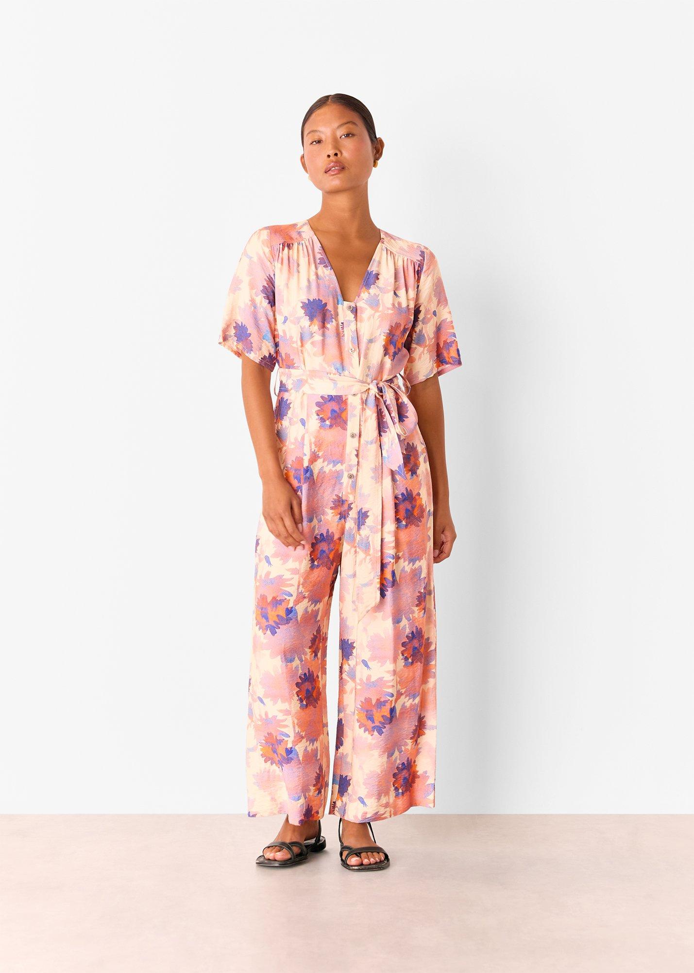 Pink Floral Button Front Jumpsuit