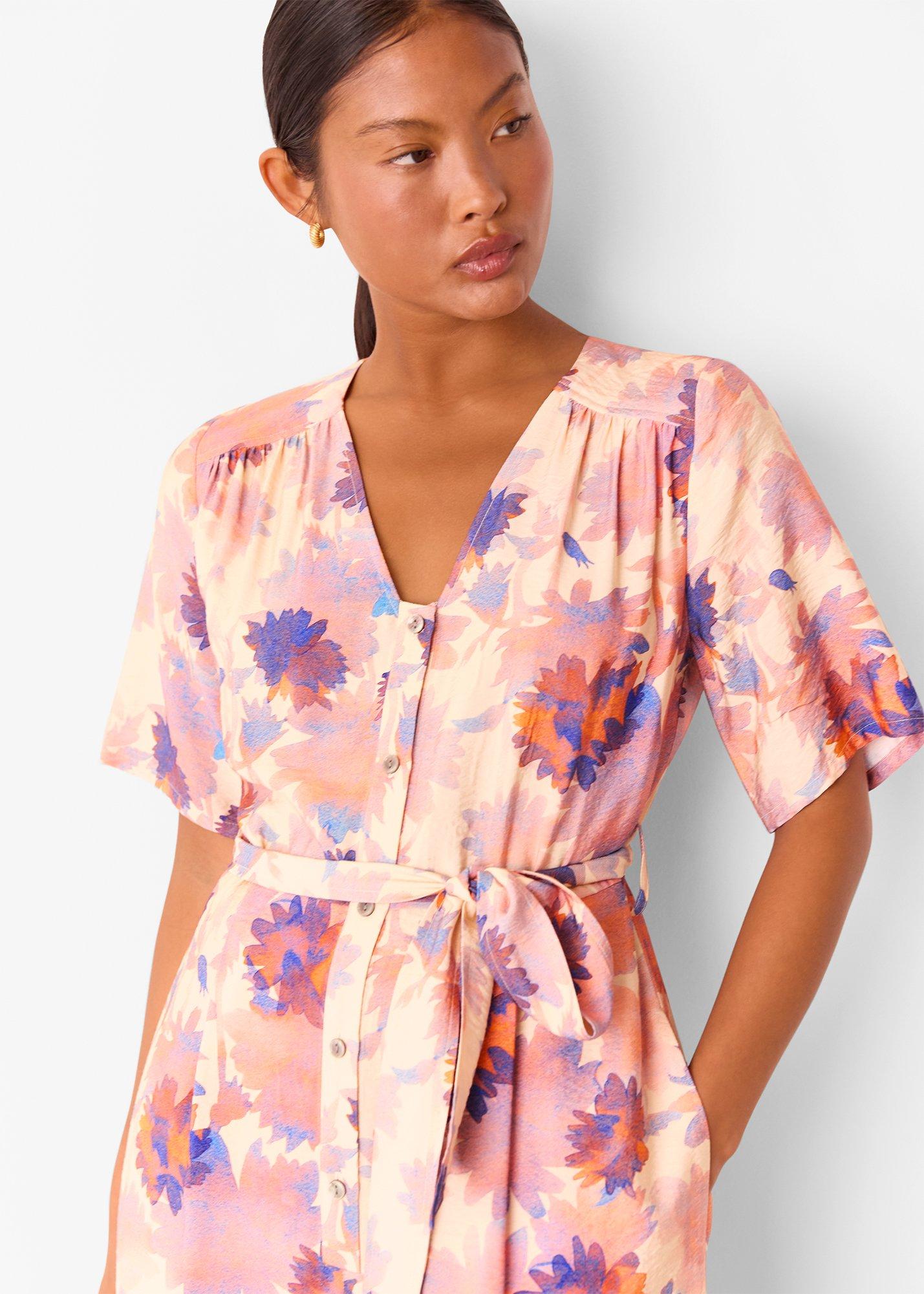 Pink Floral Button Front Jumpsuit