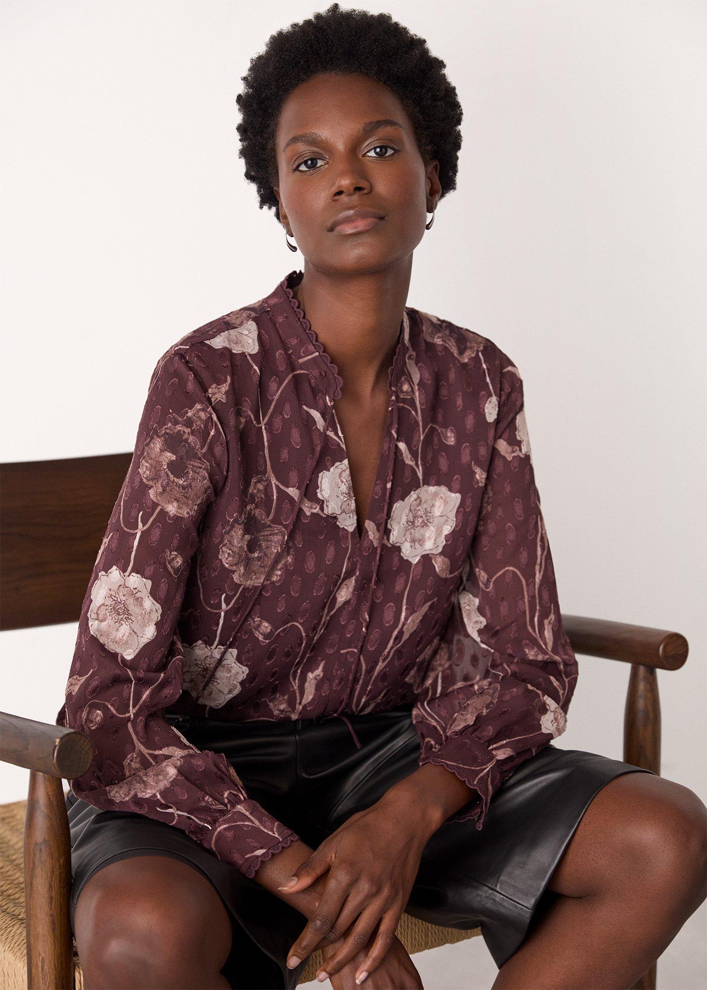 Burgundy Floral Dobby Blouse