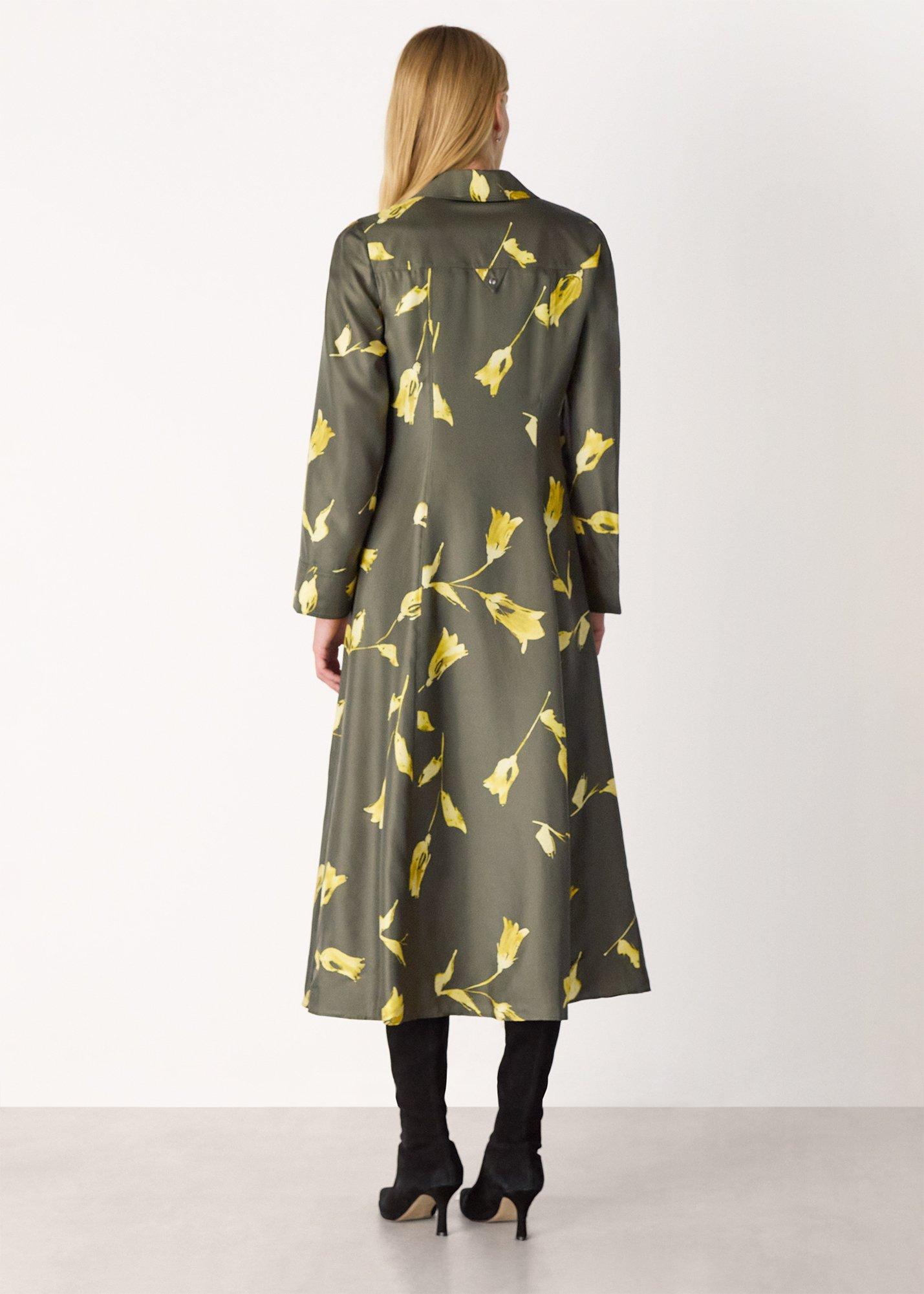 Floral Silk Shirt Midi Dress