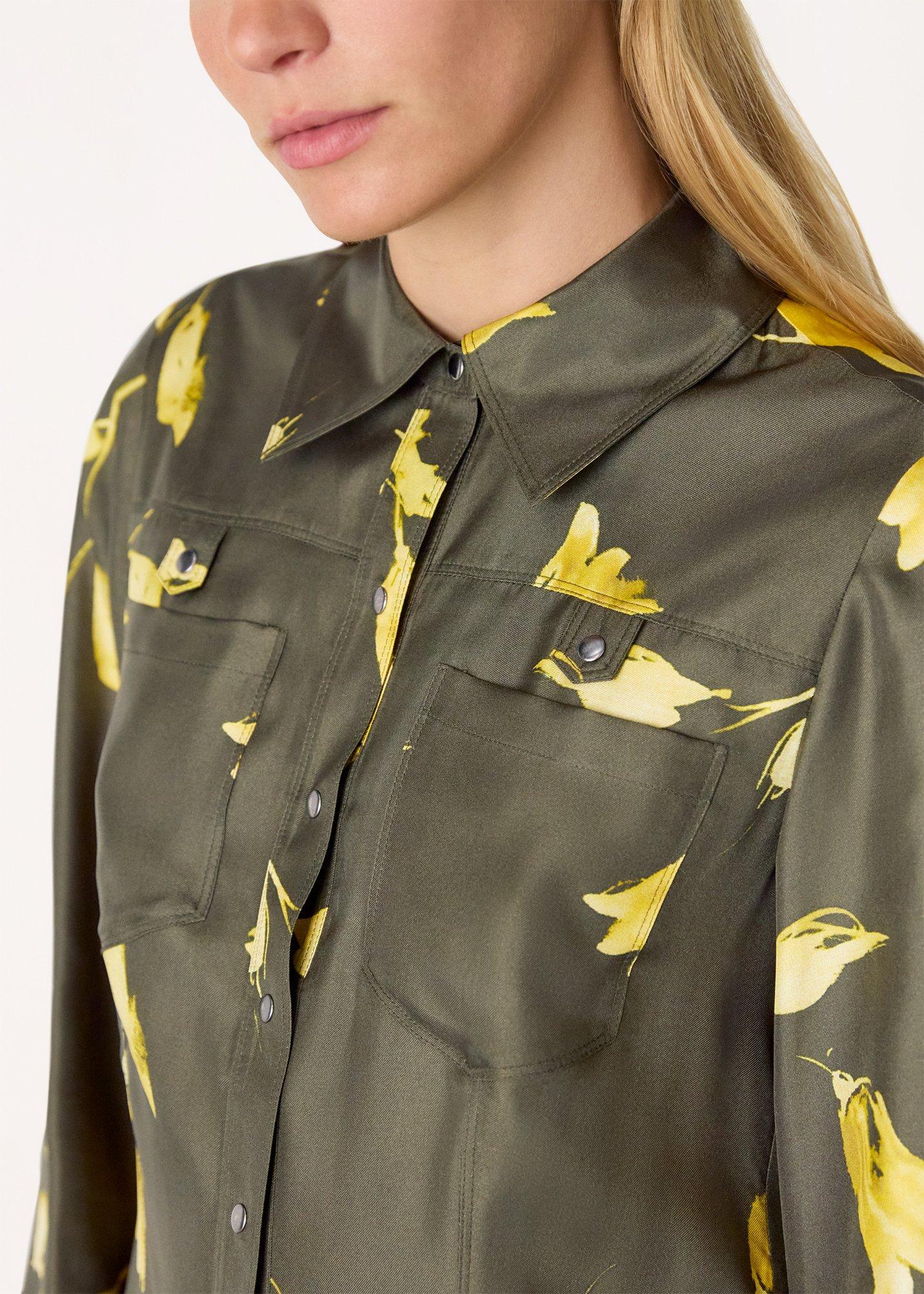 Floral Silk Shirt Midi Dress