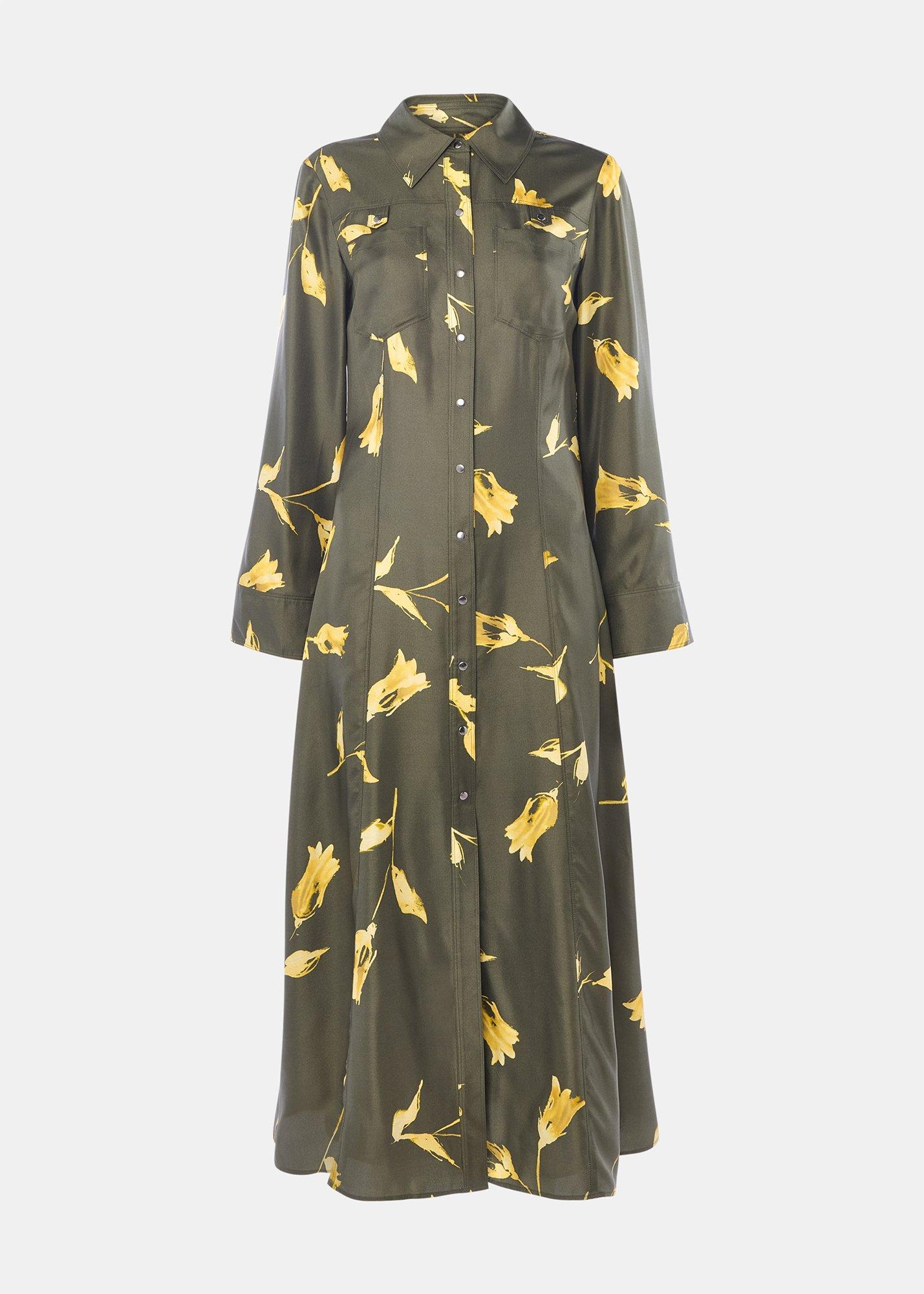 Floral Silk Shirt Midi Dress