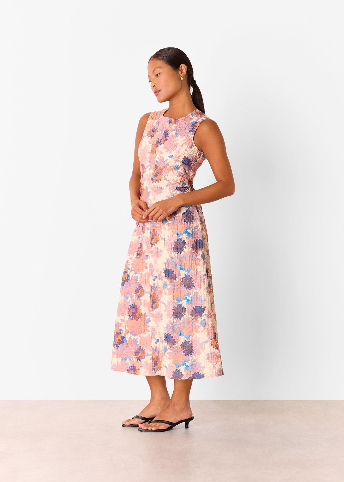 Pink Petite Floral Textured Midi Dress