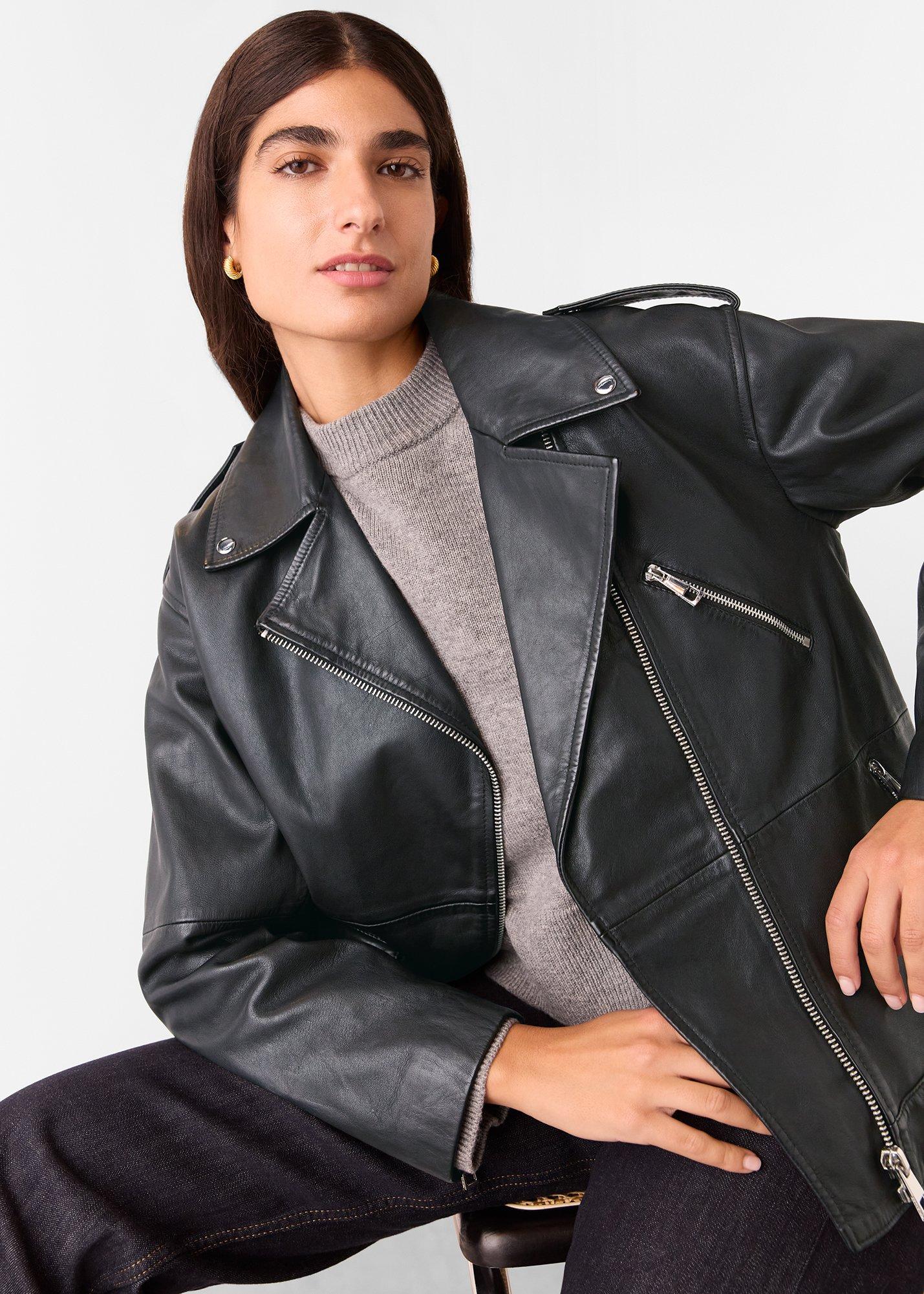 Black Freja Leather Biker Jacket