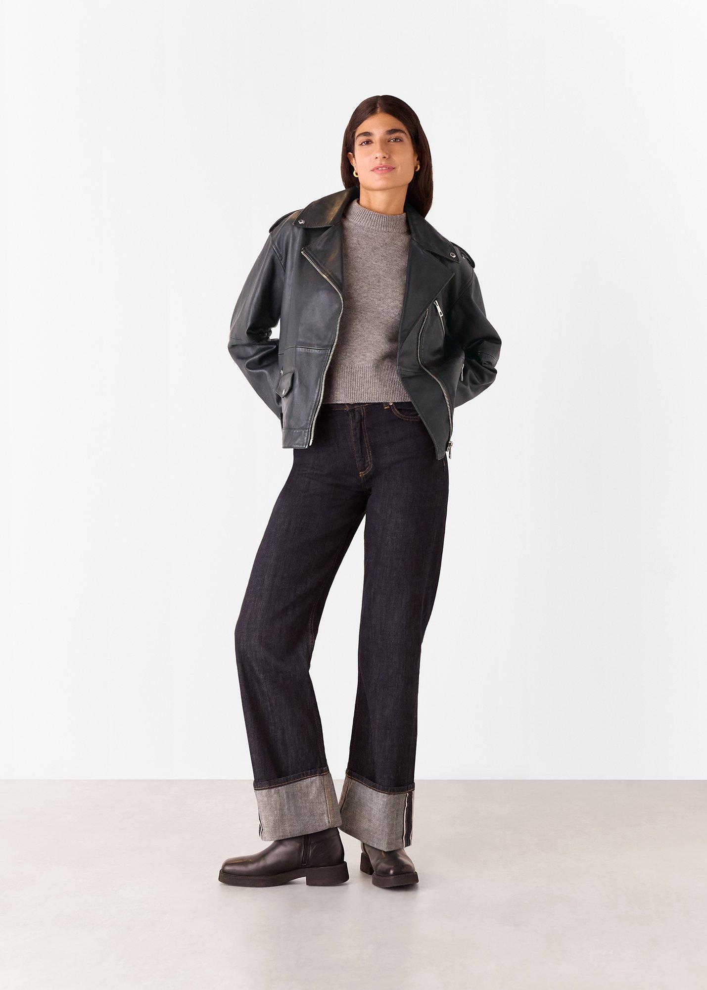 Black Freja Leather Biker Jacket