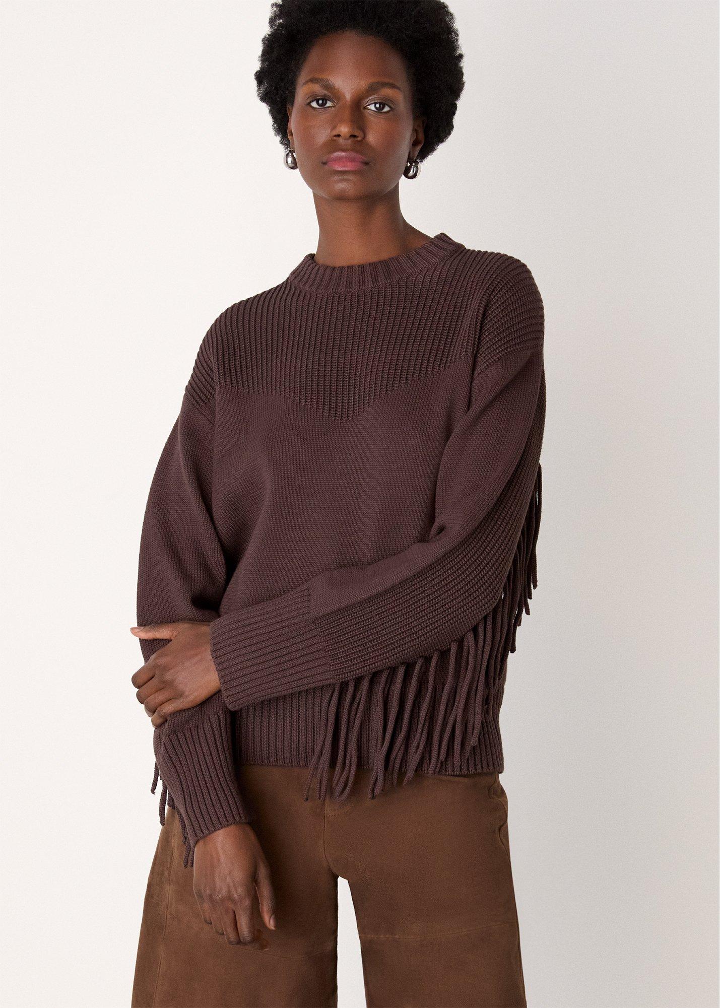 Fringe Rib Detail Cotton Knit