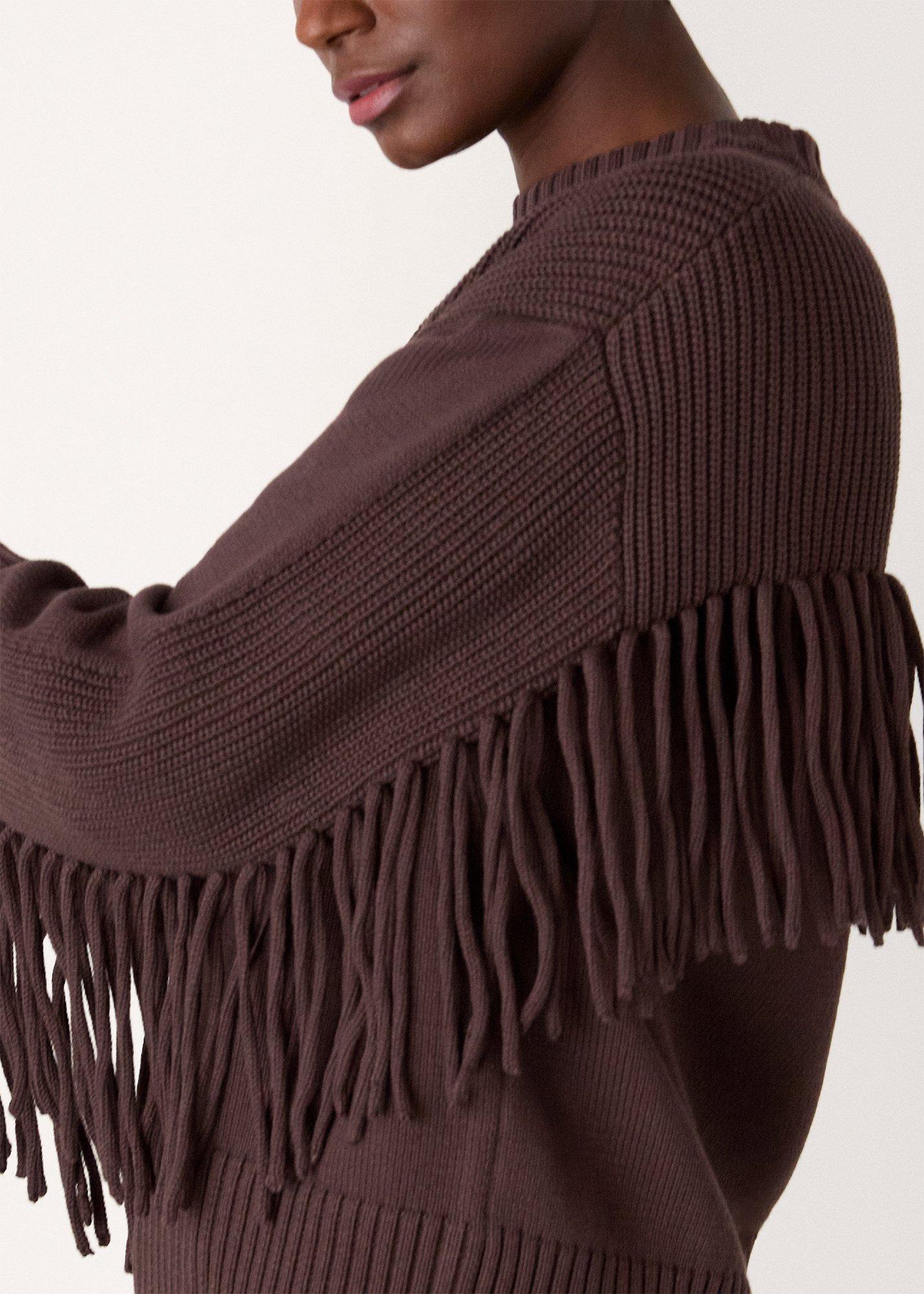 Fringe Rib Detail Cotton Knit