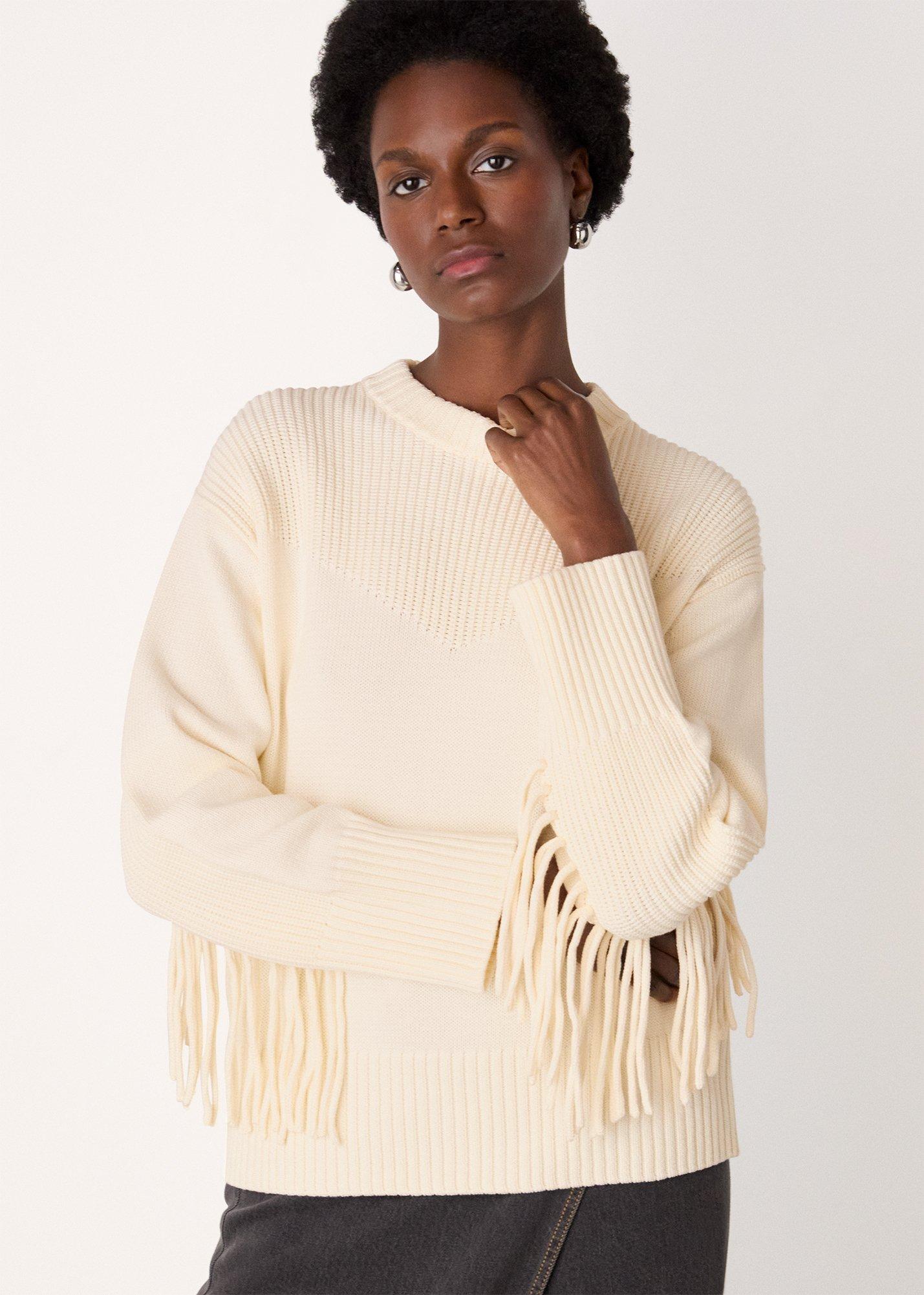 Fringe Rib Detail Cotton Knit