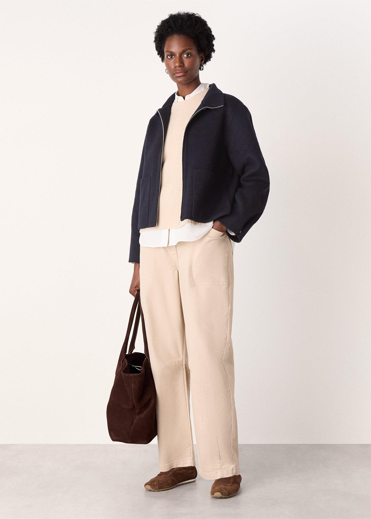 Navy Funnel Neck Double Face Jacket