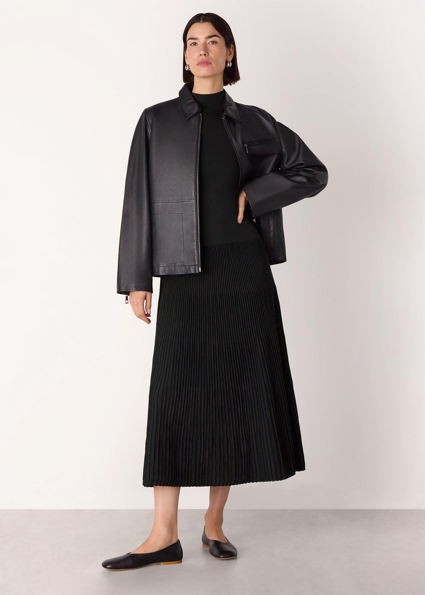 Black Funnel Neck Pleated Knit Dress