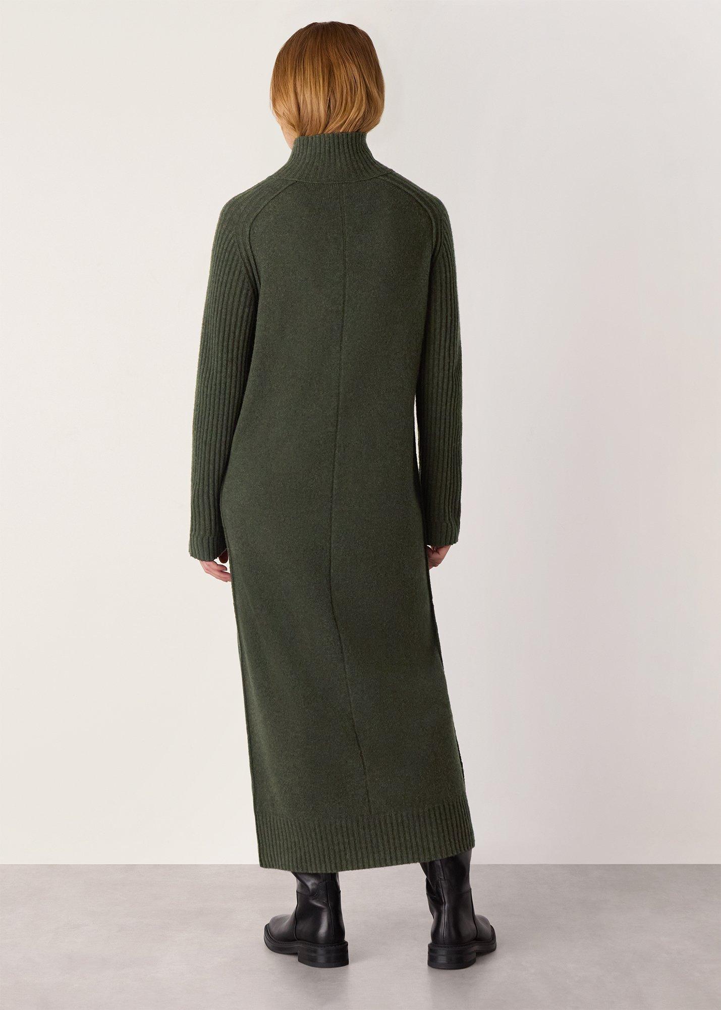 Funnel Neck Wool Midi Dress
