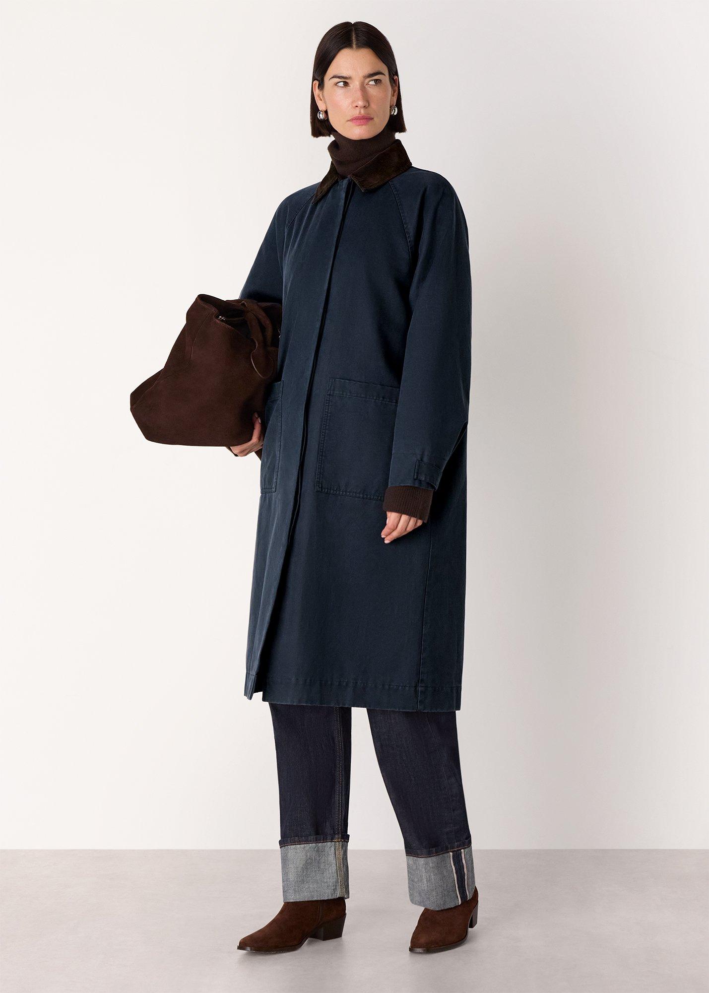 Navy Gabriella Waxed Overcoat