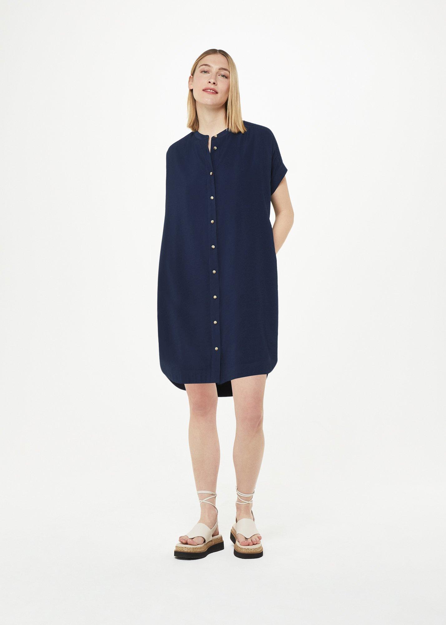 Navy Gathered Shoulder Mina Dress